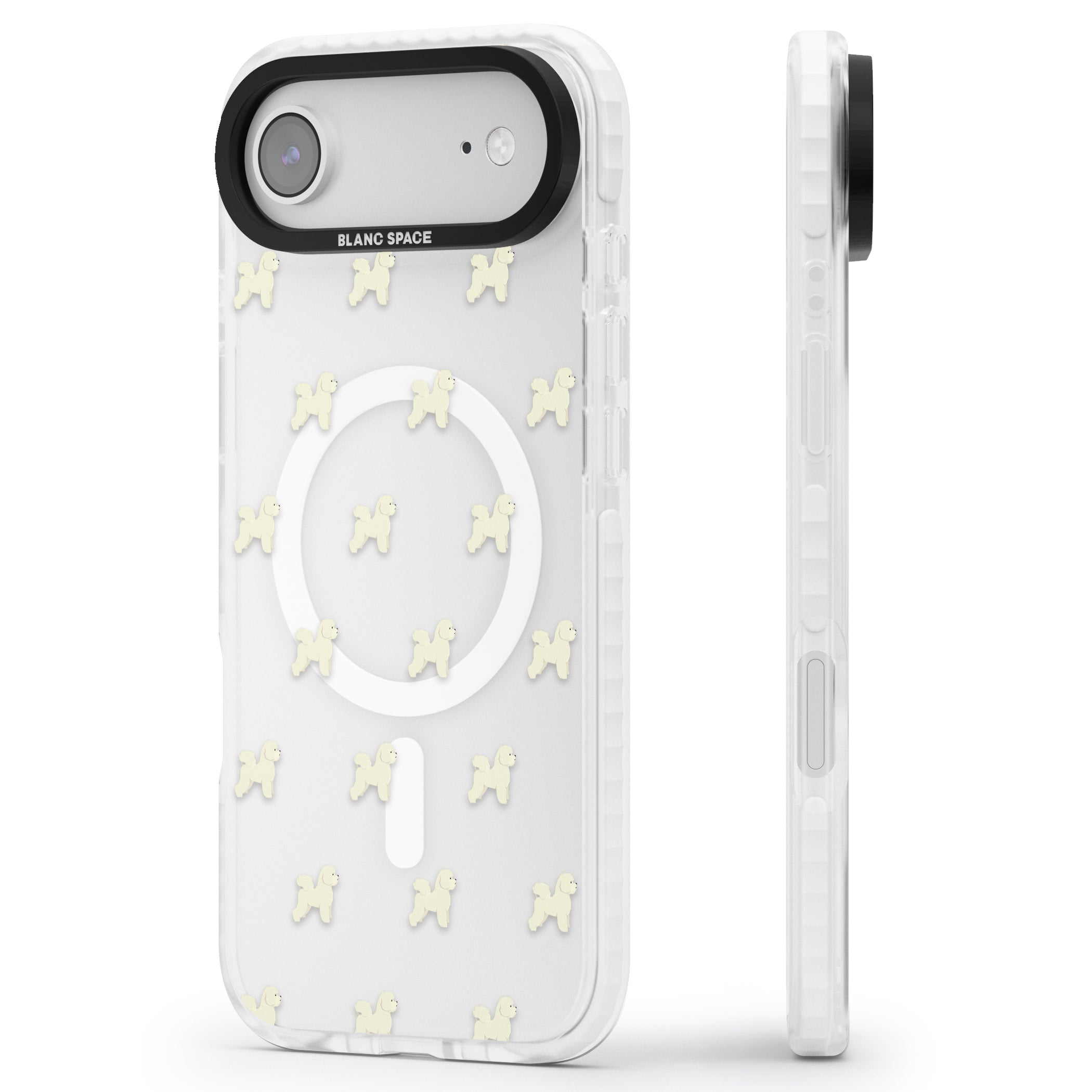 Bichon Frise Pattern iPhone 17 Air Impact Pro Clear Phone Case Side Profile