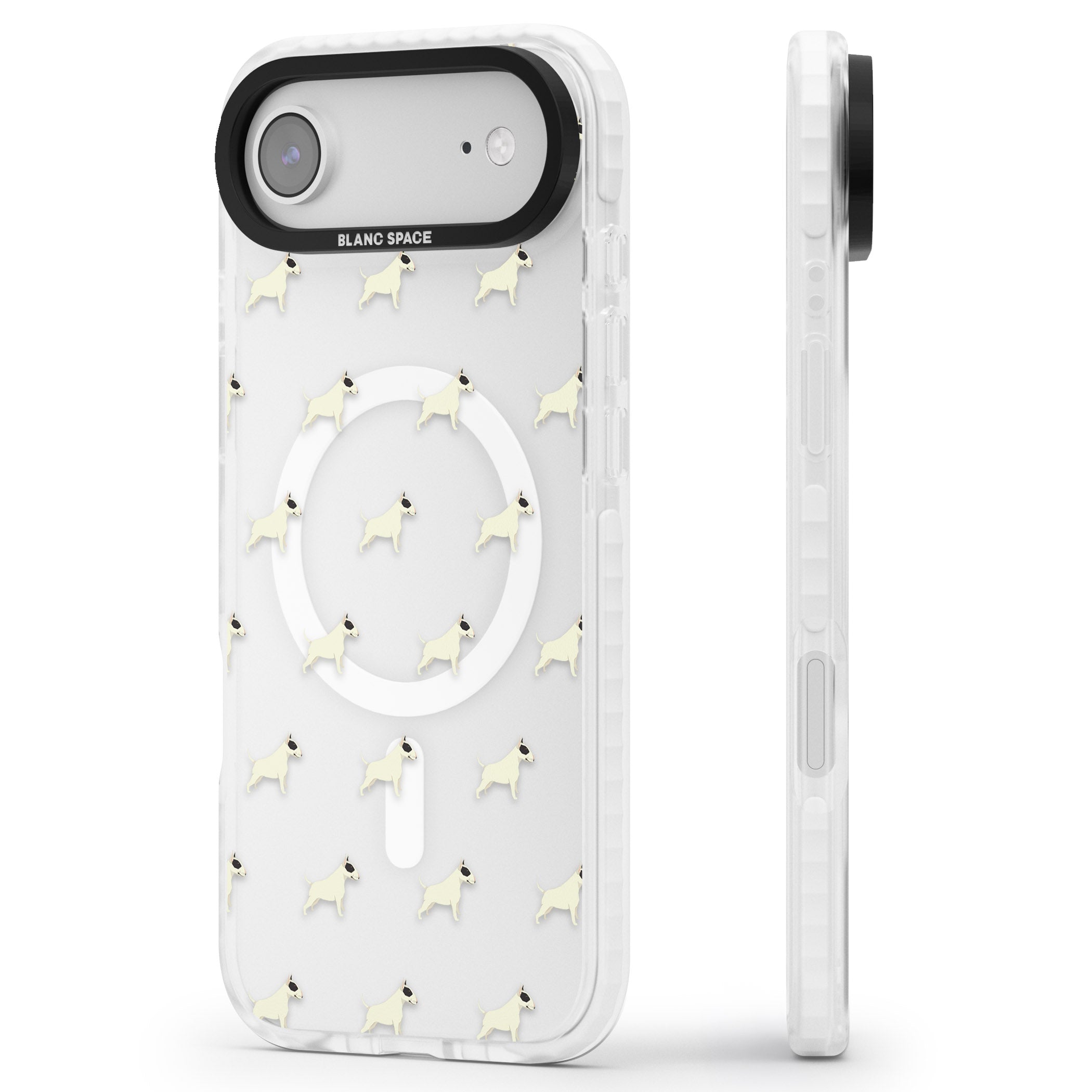 Bull Terrier Pattern iPhone 17 Air Impact Pro Clear Phone Case Side Profile