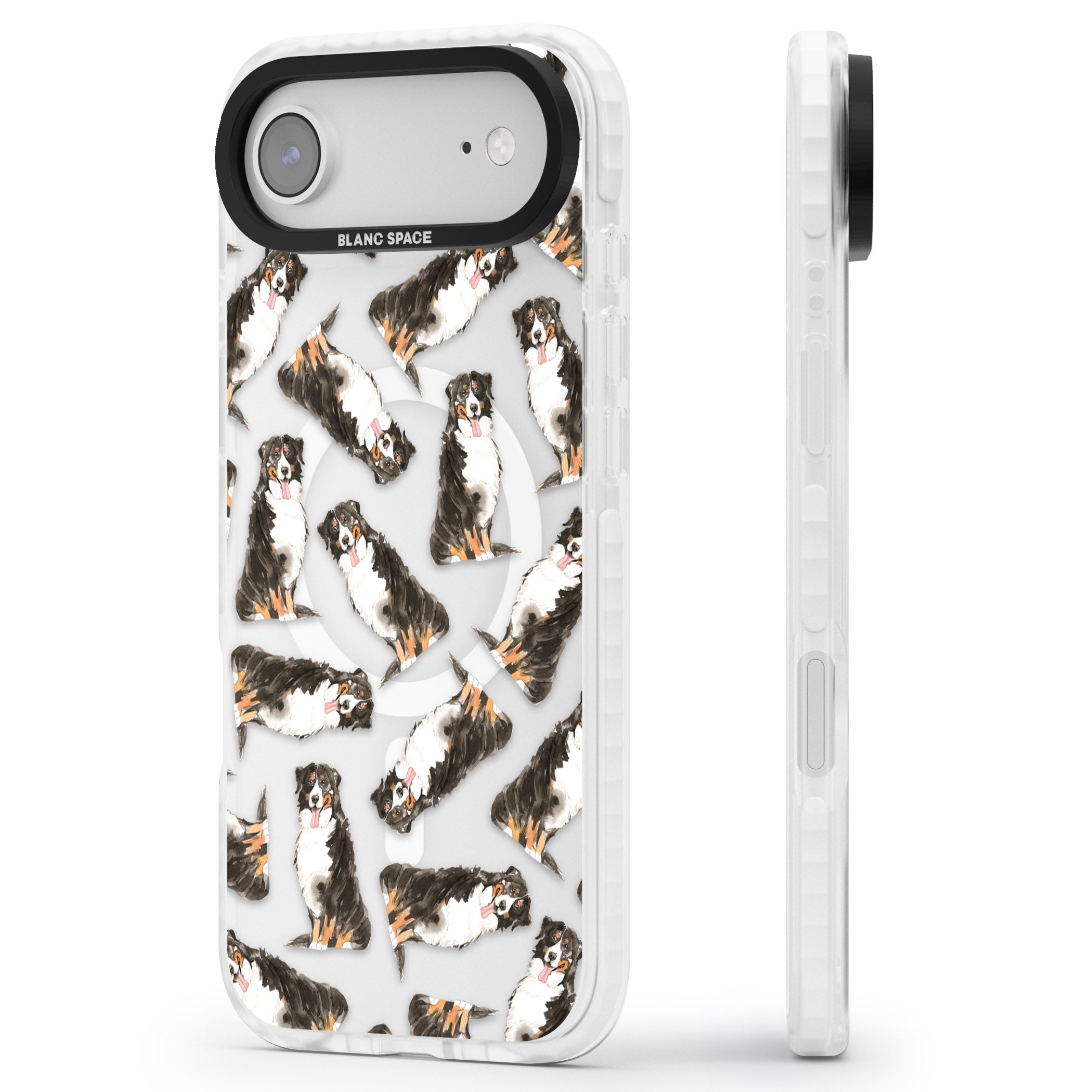 Bernese Mountain Dog Pattern iPhone 17 Air Impact Pro Clear Phone Case Side Profile
