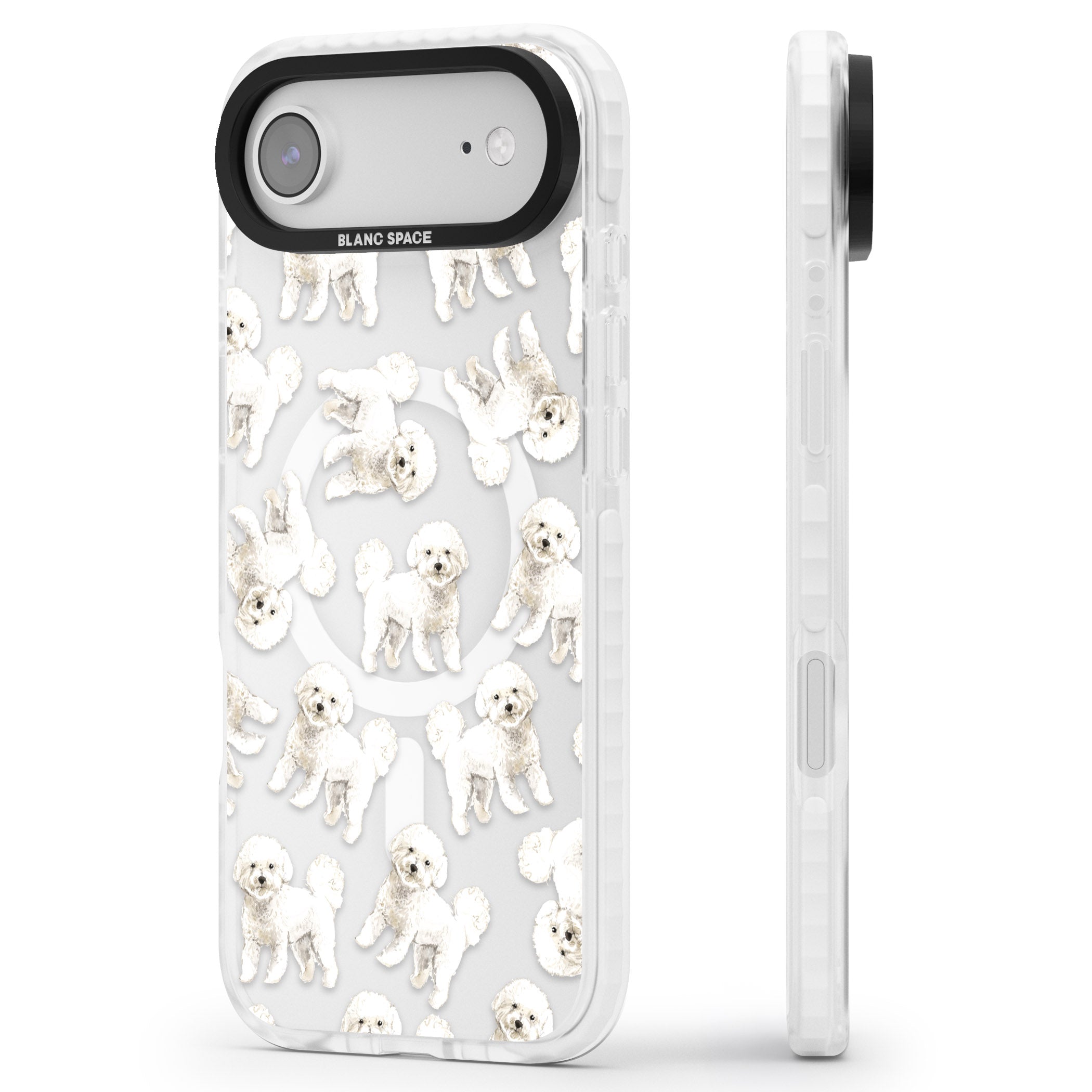 Bichon Frise Watercolor iPhone 17 Air Impact Pro Clear Phone Case Side Profile