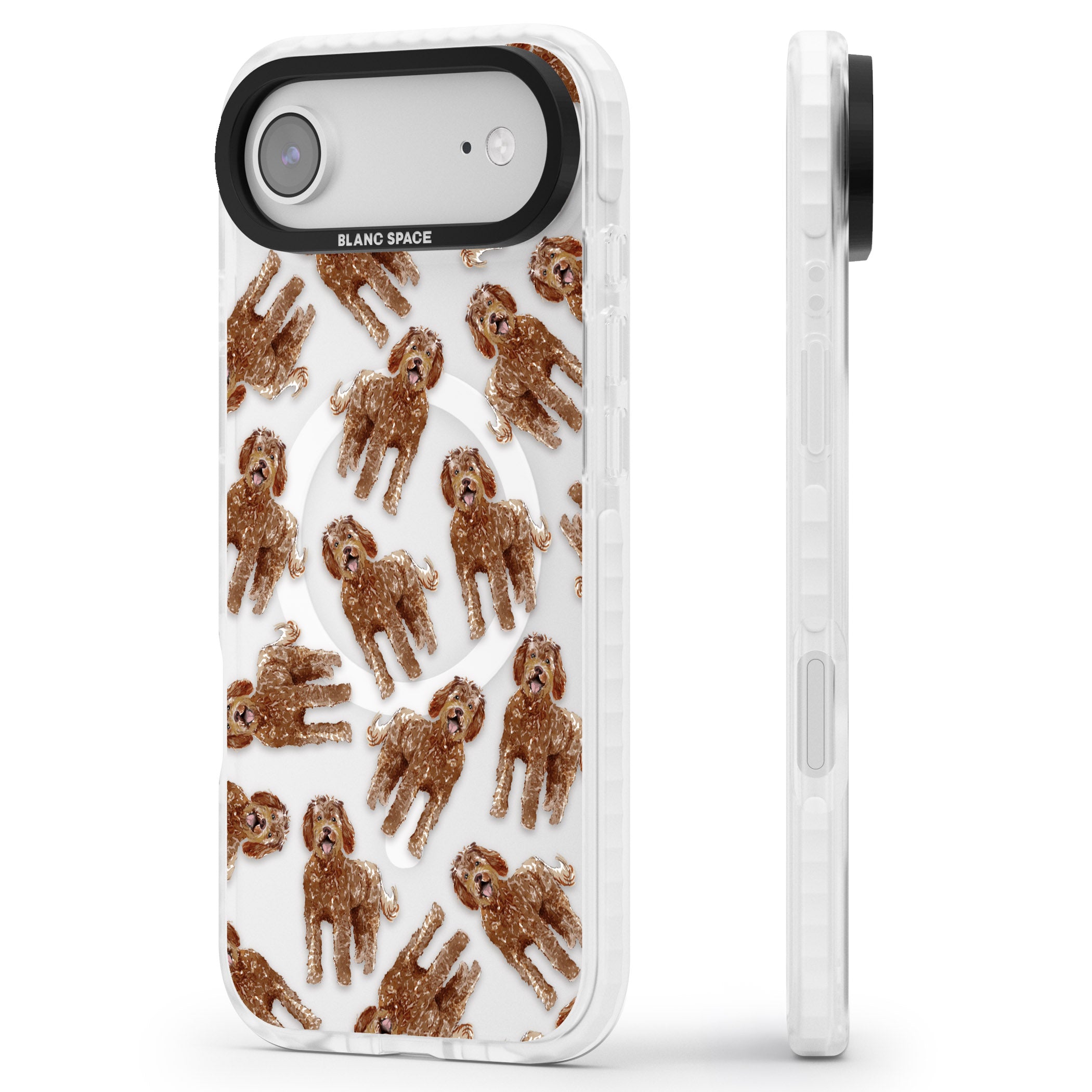 Labradoodle Brown Pattern iPhone 17 Air Impact Pro Clear Phone Case Side Profile