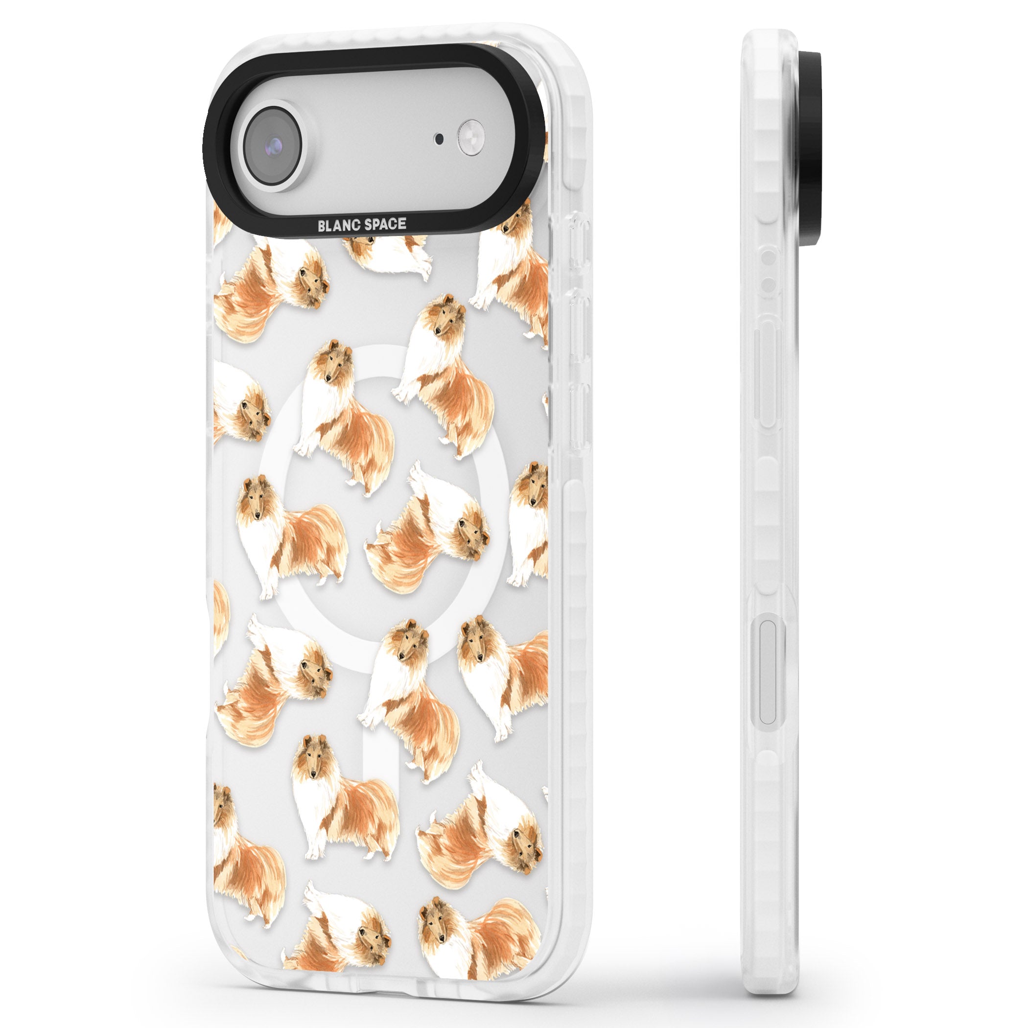 Collie Watercolor iPhone 17 Air Impact Pro Clear Phone Case Side Profile