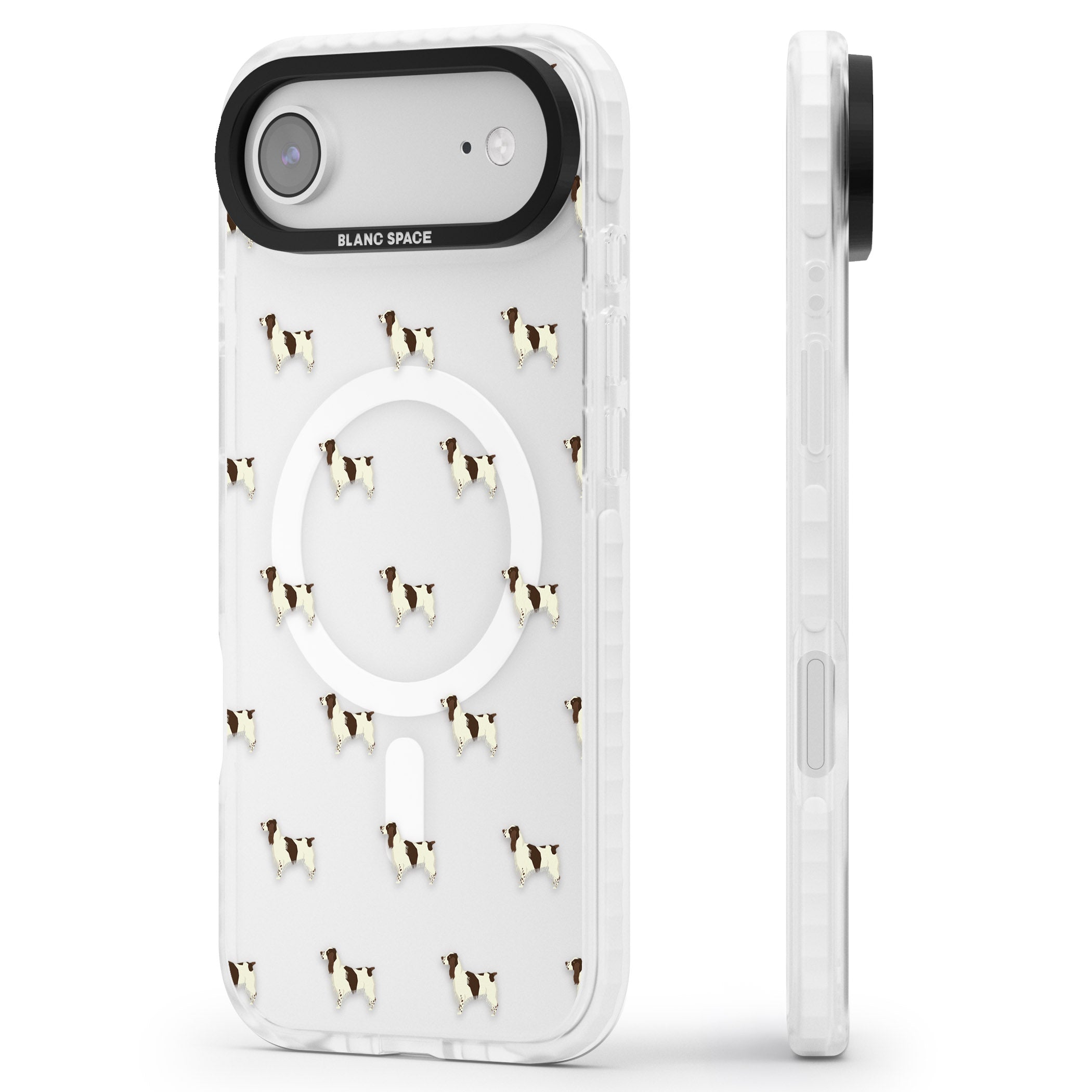 Spaniel Pattern iPhone 17 Air Impact Pro Clear Phone Case Side Profile
