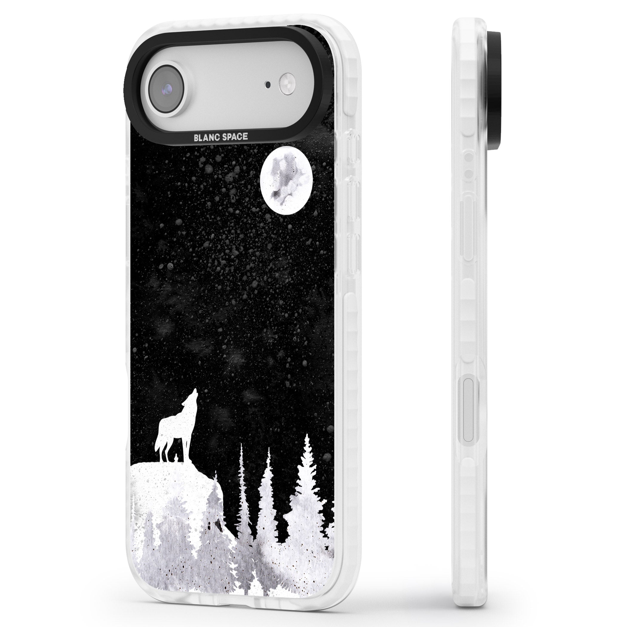 Moon Phases: Wolf & Full Moon iPhone 17 Air Impact Pro Clear Phone Case Side Profile