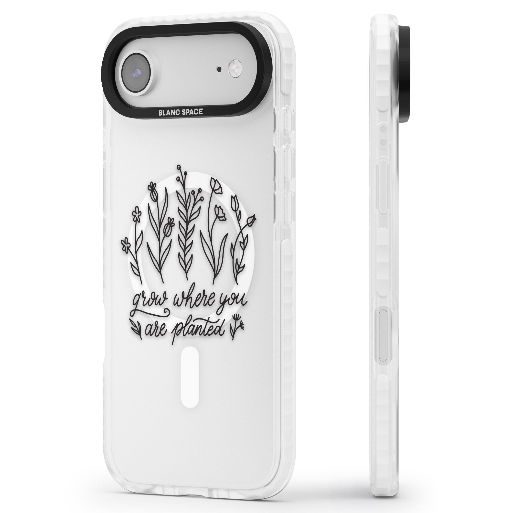 Grow Where You Are Planted iPhone 17 Air Impact Pro Clear Phone Case Side Profile