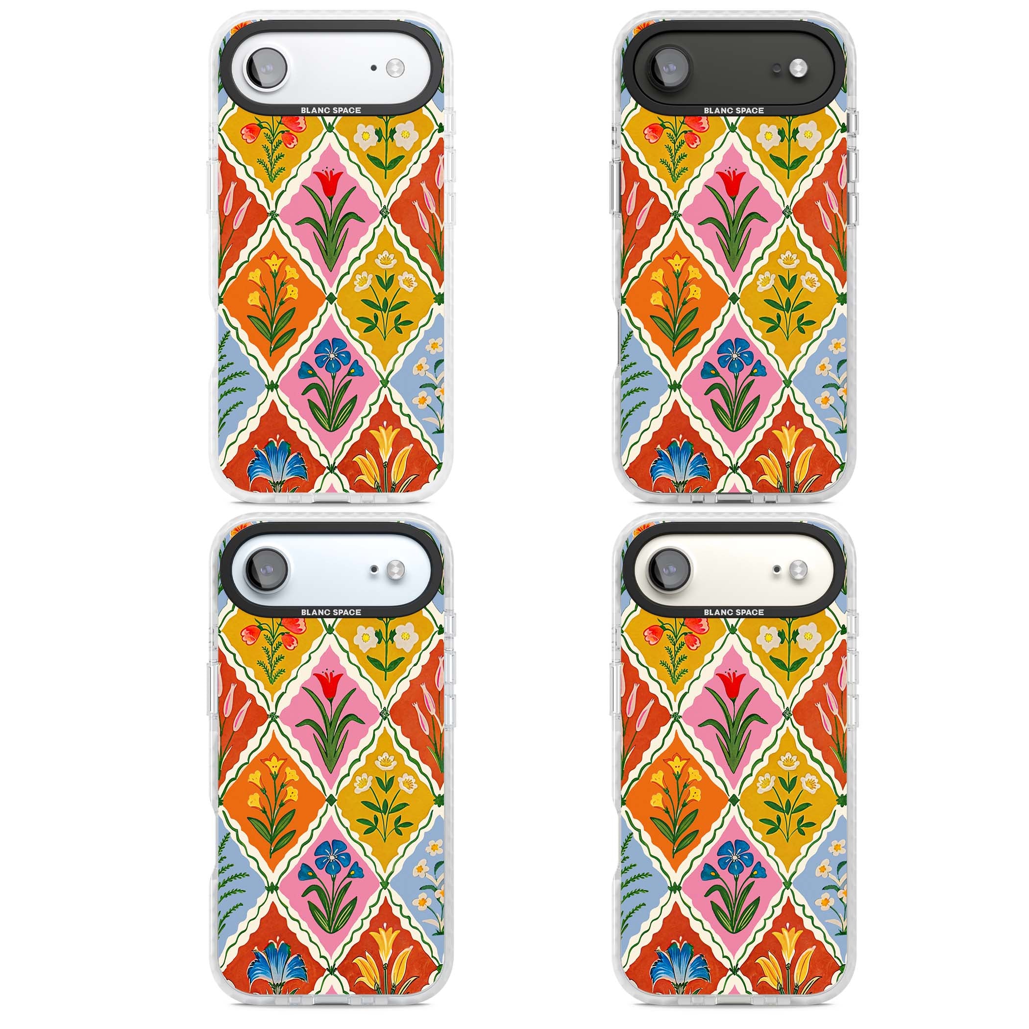 Floral Quilt boho floral iPhone case featuring diamond lattice pattern, hand-painted tulips and folk art wildflowers | Impact Magsafe case for iPhone Air