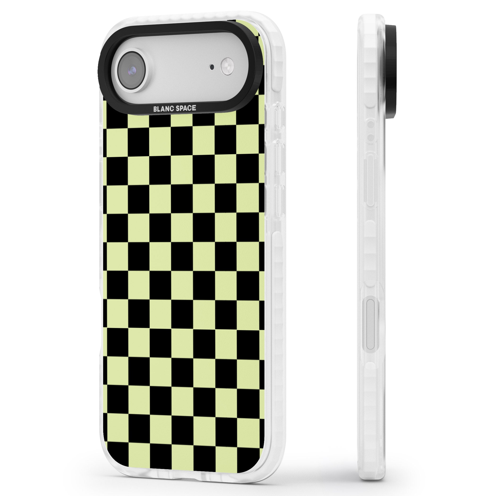 Black & Lime Check iPhone 17 Air Impact Pro Clear Phone Case Side Profile