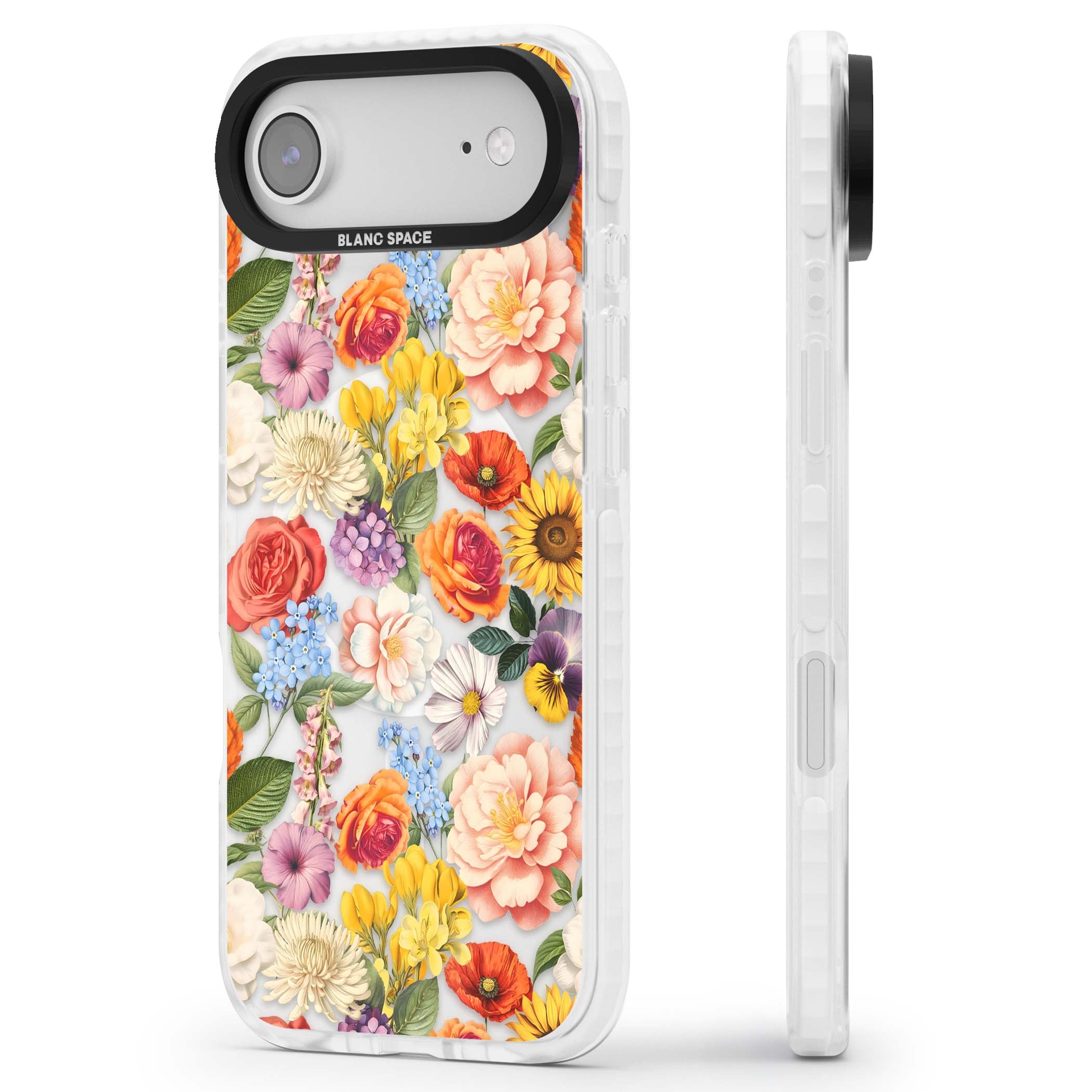 Bloom Basket floral iPhone case featuring cottage garden flowers including peonies, sunflowers, and wildflowers in pastel col | Impact Magsafe case for iPhone Air