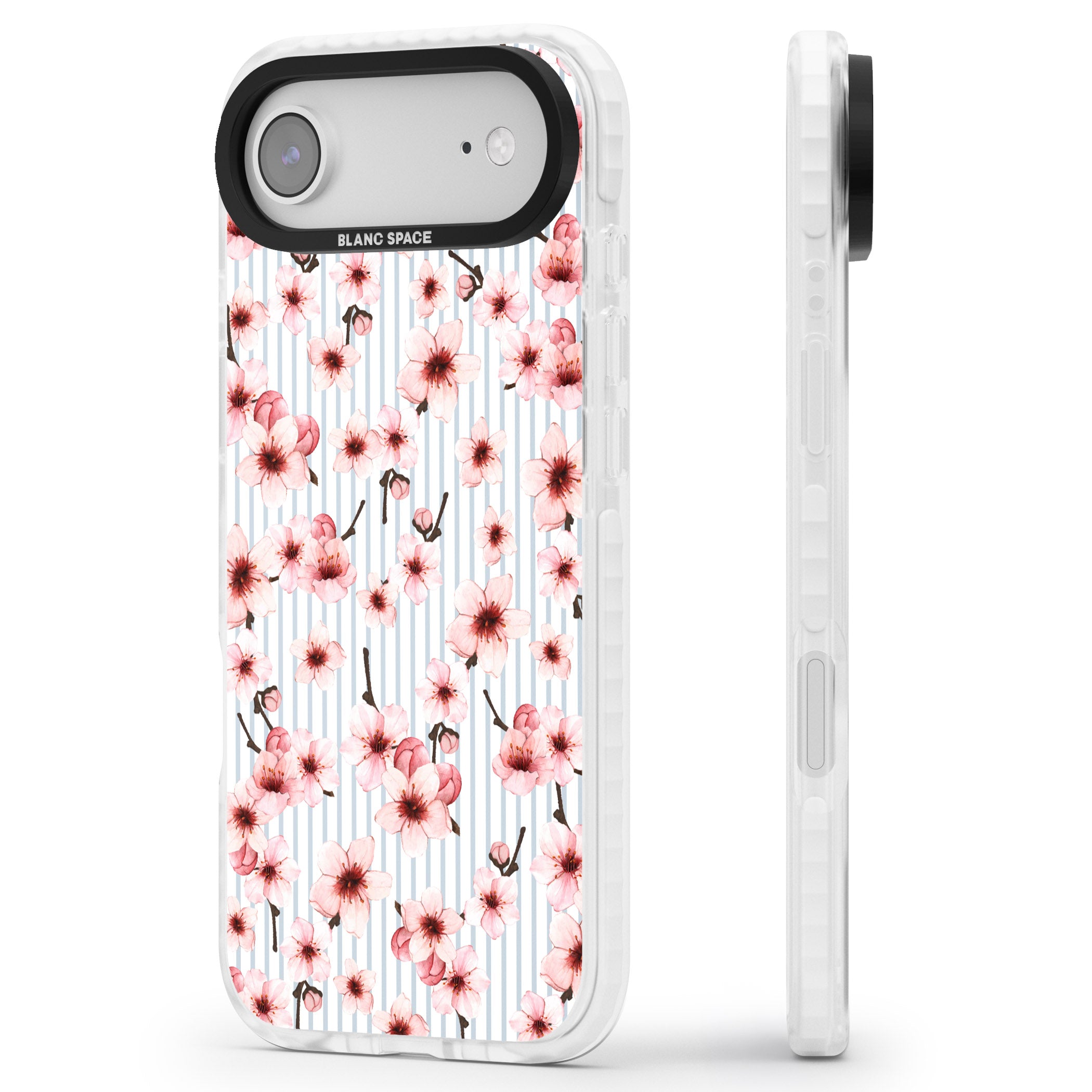 Cherry Blossoms Striped iPhone 17 Air Impact Pro Clear Phone Case Side Profile