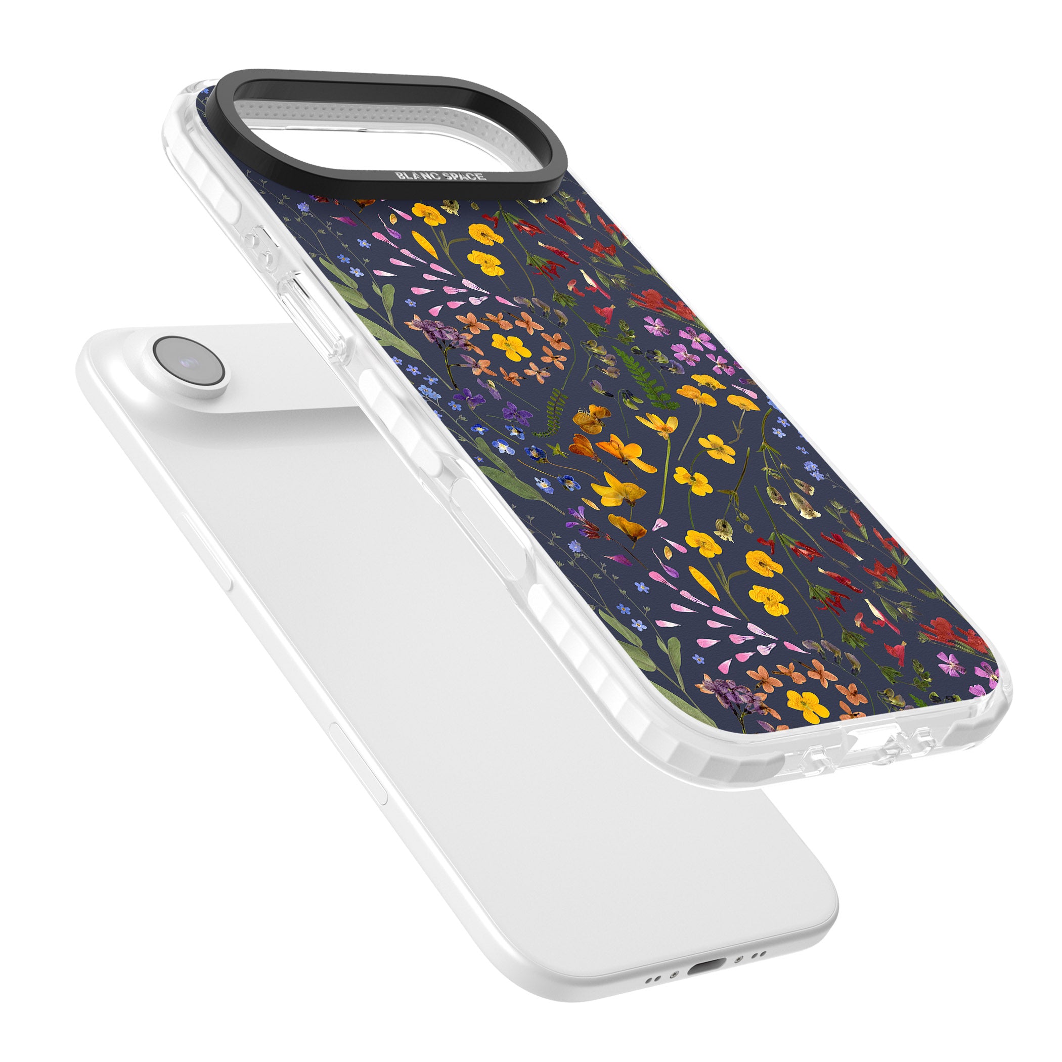 Wildflower Leaves Cluster Navy iPhone 17 Air Impact Pro Clear Phone Case Colours