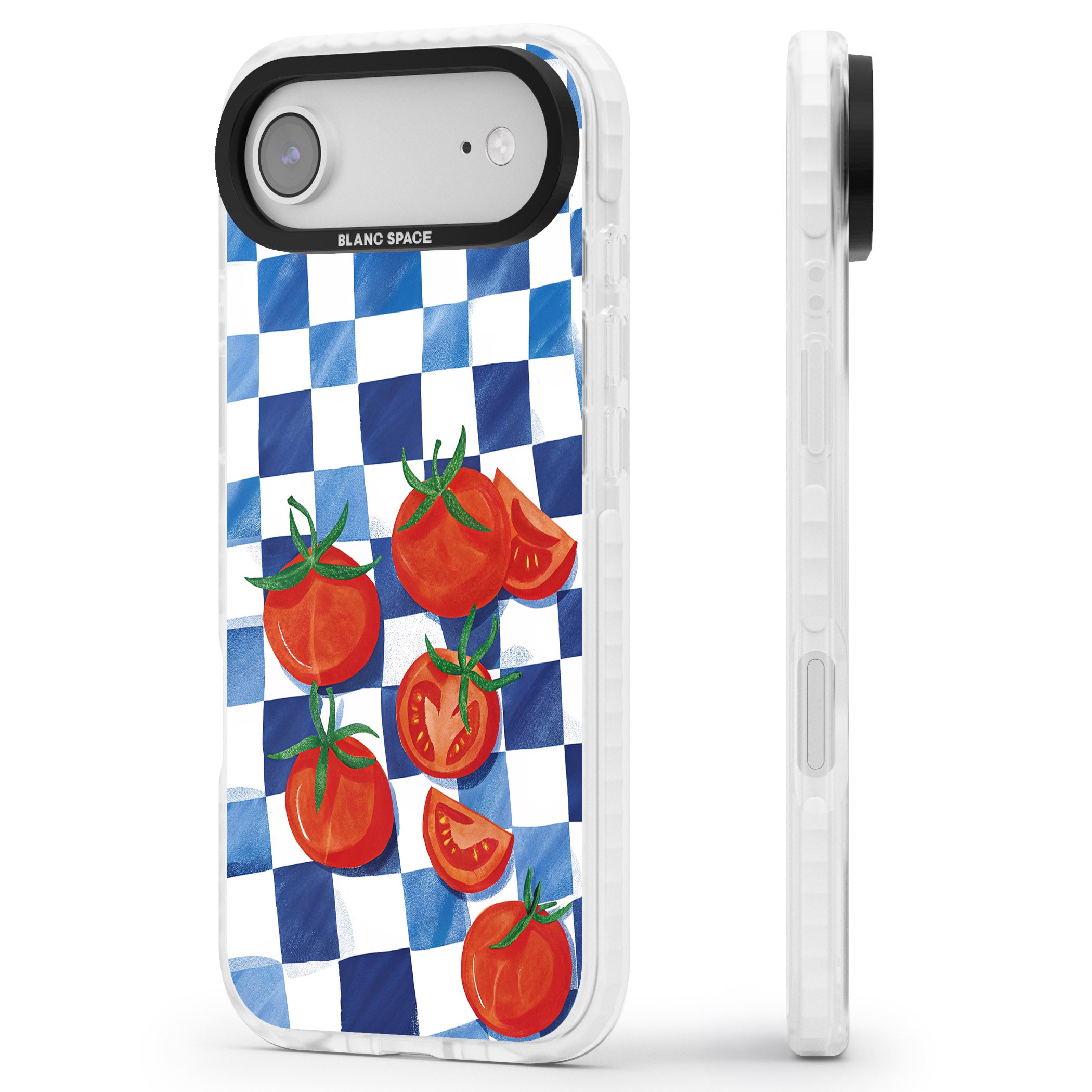 Blue Picnic Blanket & Tomatoes iPhone 17 Air Impact Pro Clear Phone Case Side Profile