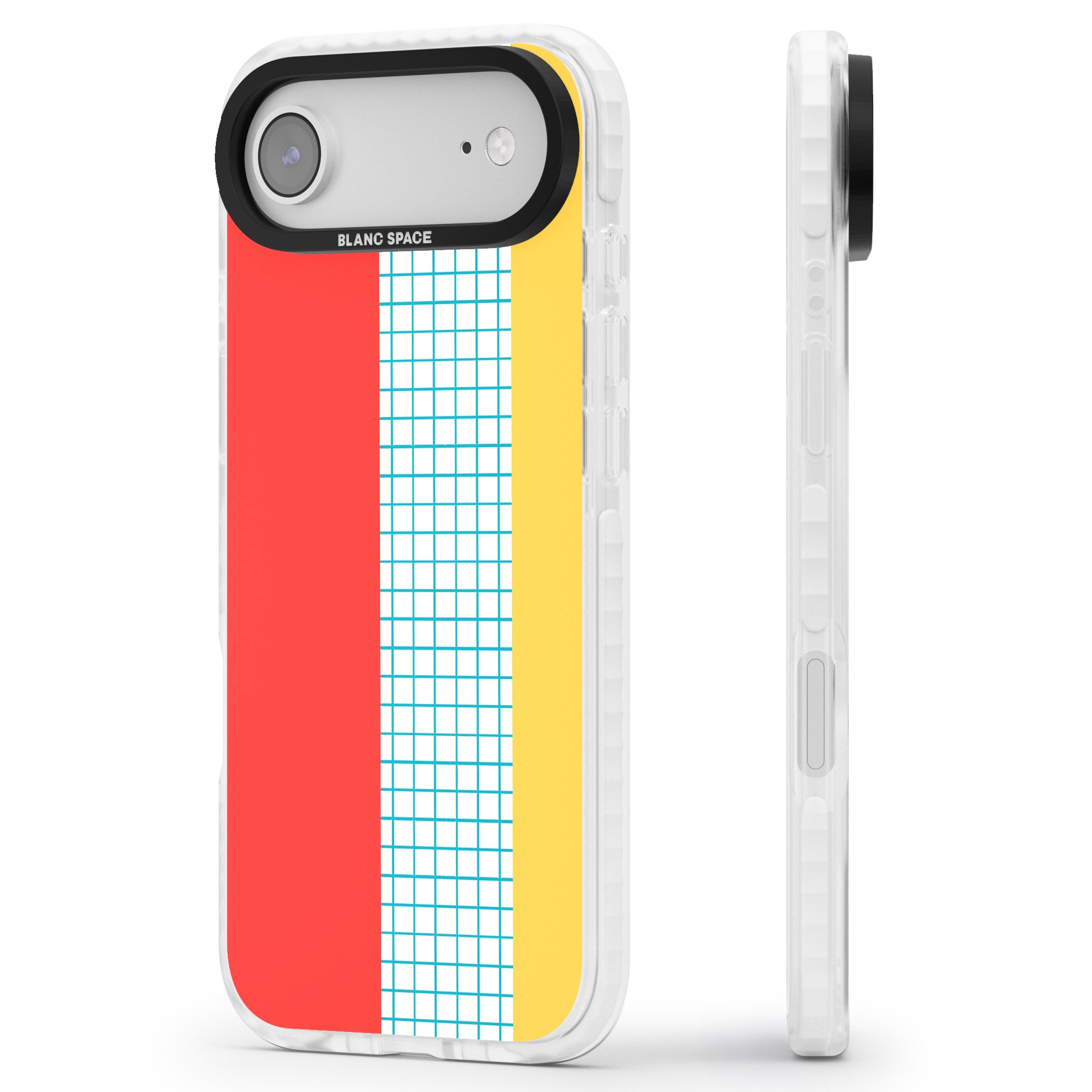 Abstract Grid Red, Blue, Yellow iPhone 17 Air Impact Pro Clear Phone Case Side Profile