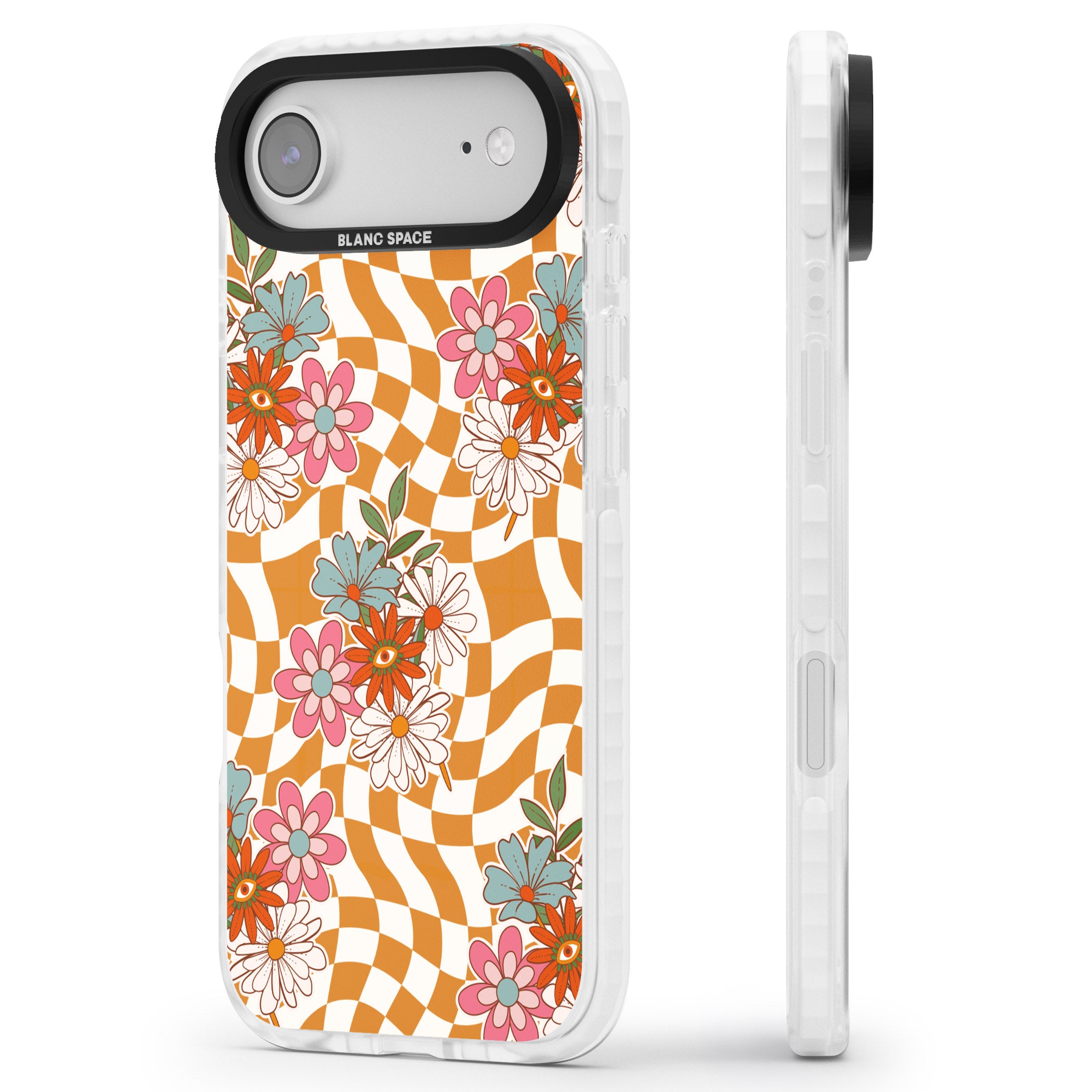 Wavy Checked Bloom iPhone 17 Air Impact Pro Clear Phone Case Side Profile