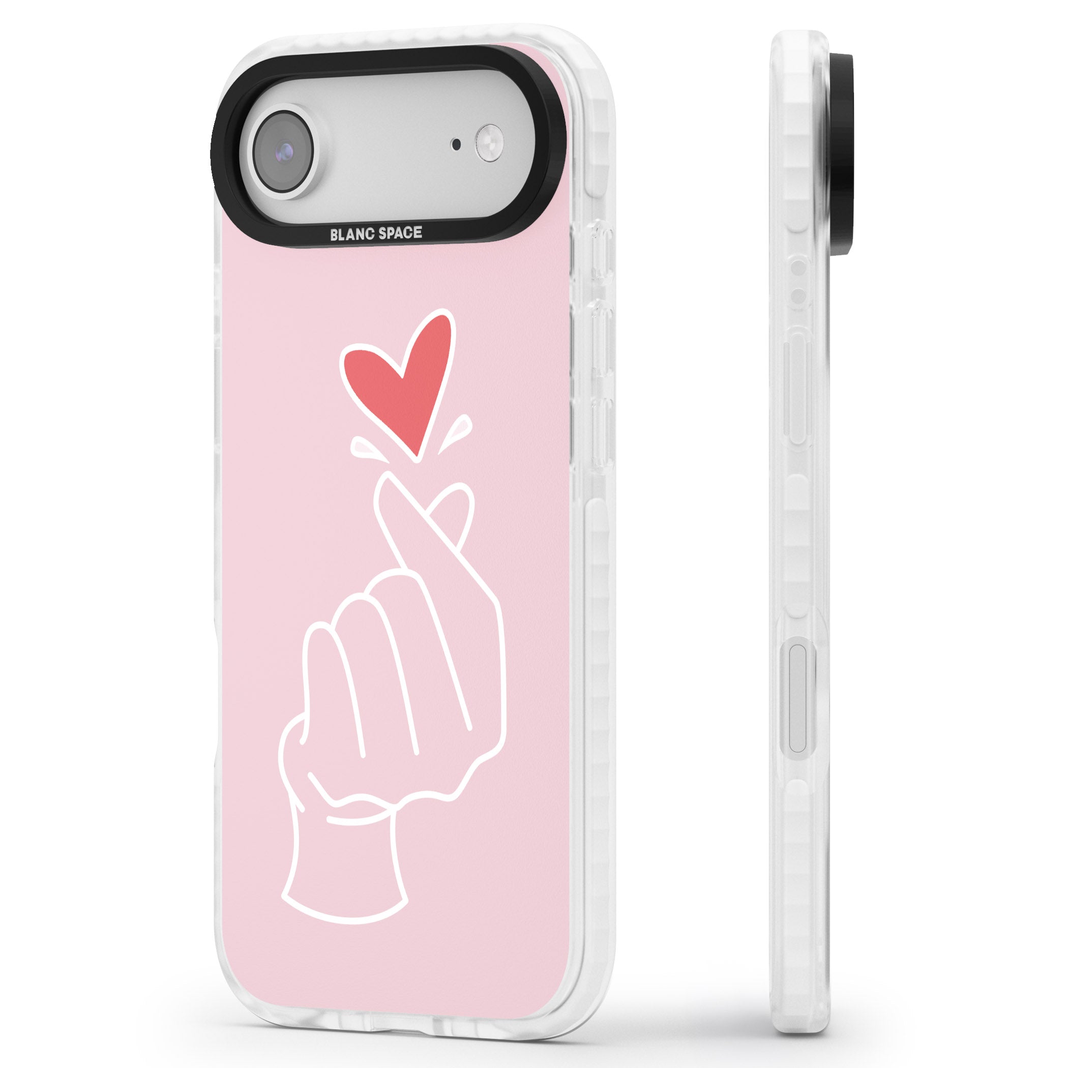 Pink Heart Hand iPhone 17 Air Impact Pro Clear Phone Case Side Profile