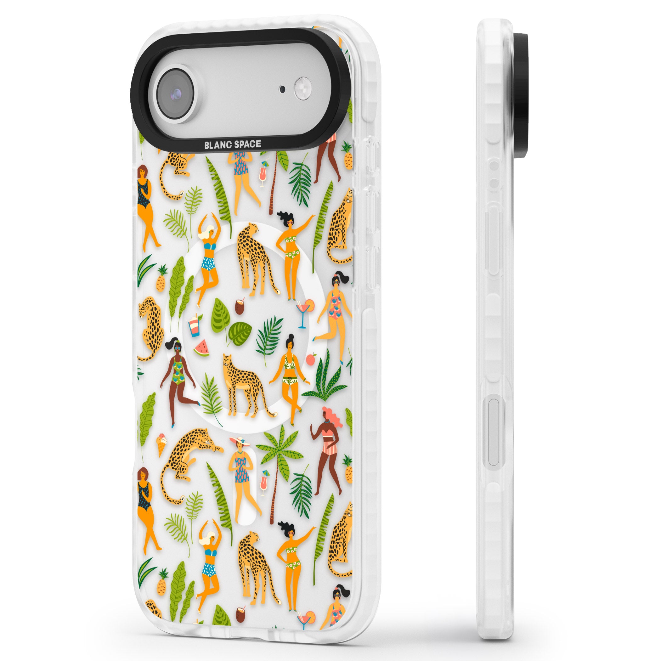 Tropical Party Vibes iPhone 17 Air Impact Pro Clear Phone Case Side Profile