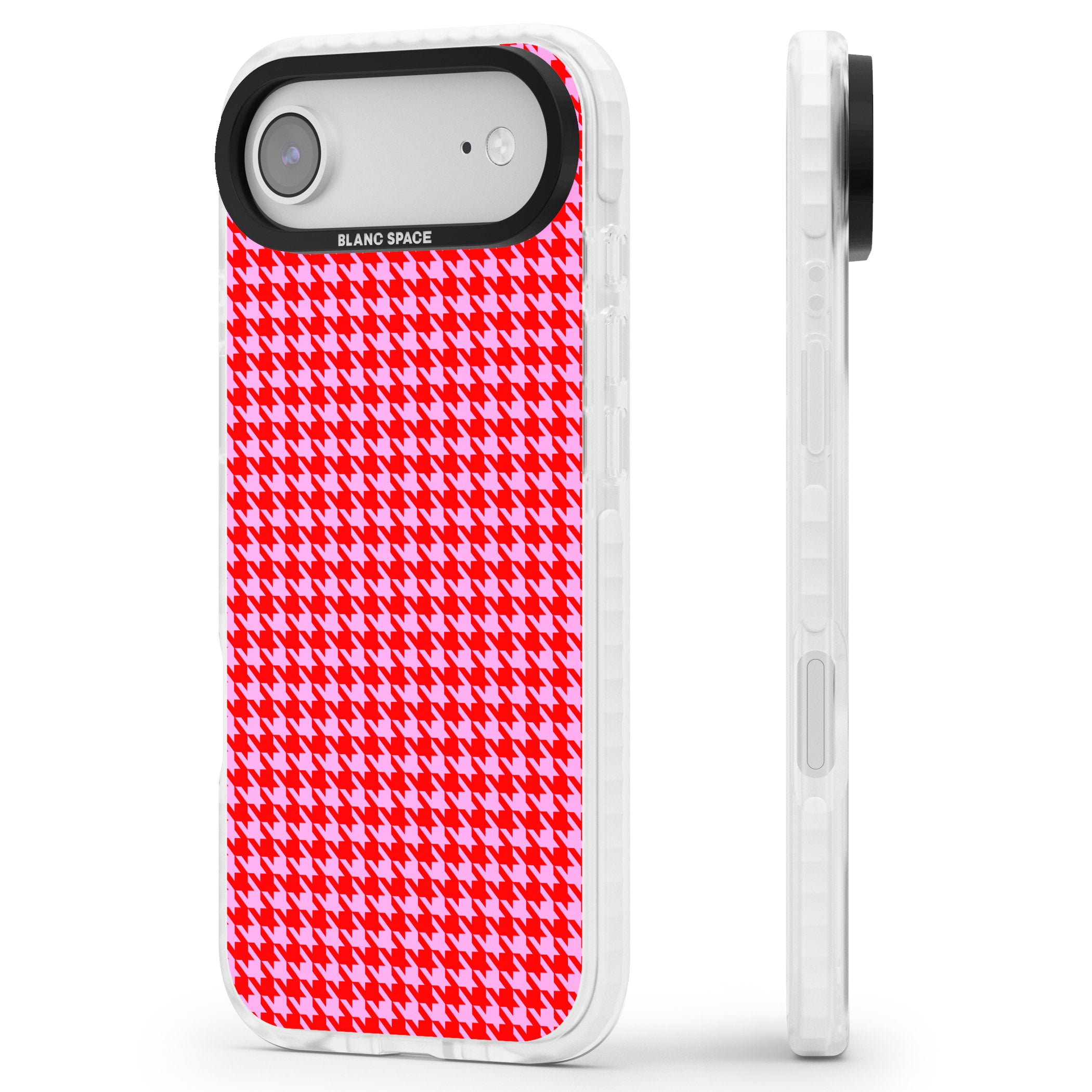 Neon Pink & Red Houndstooth iPhone 17 Air Impact Pro Clear Phone Case Side Profile