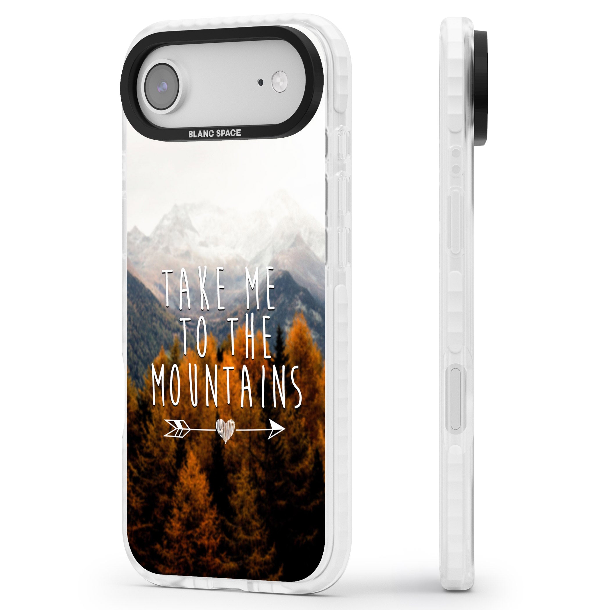 Take Me Mountains Quote iPhone 17 Air Impact Pro Clear Phone Case Side Profile