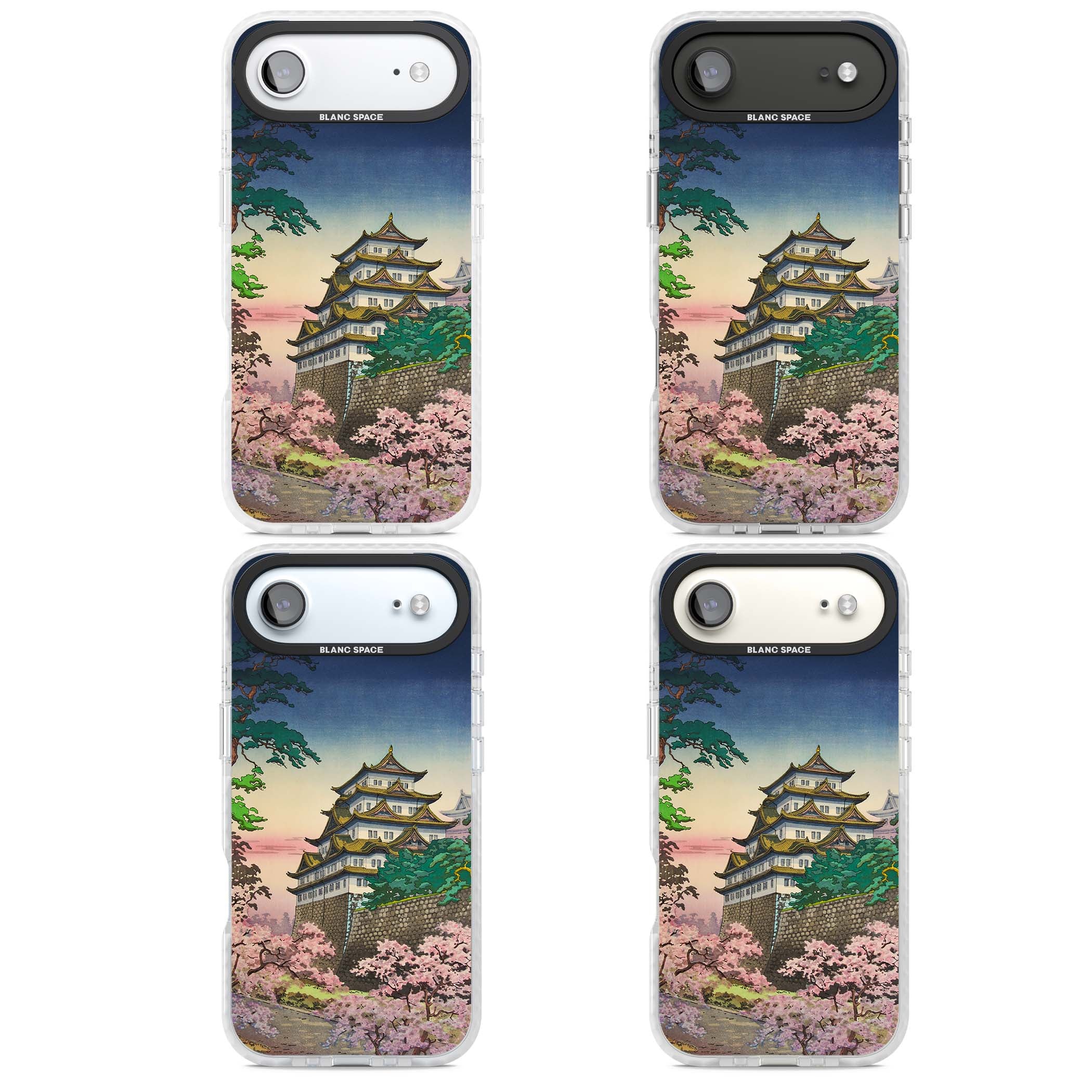 Nagoya Castle Japanese iPhone case featuring a vintage pagoda, twilight sky and cherry blossom trees | Impact Magsafe case for iPhone Air