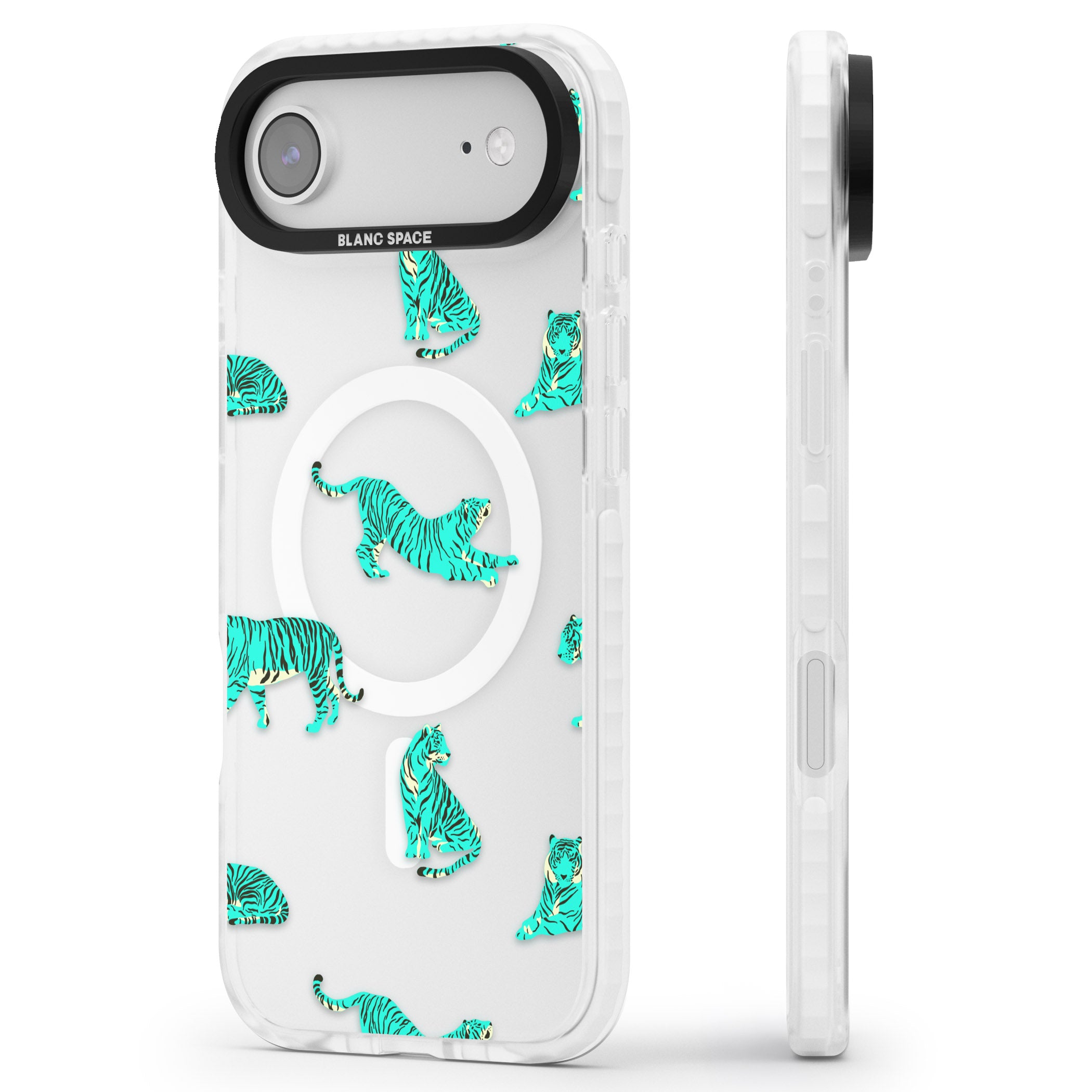 Turquoise Tiger iPhone 17 Air Impact Pro Clear Phone Case Side Profile