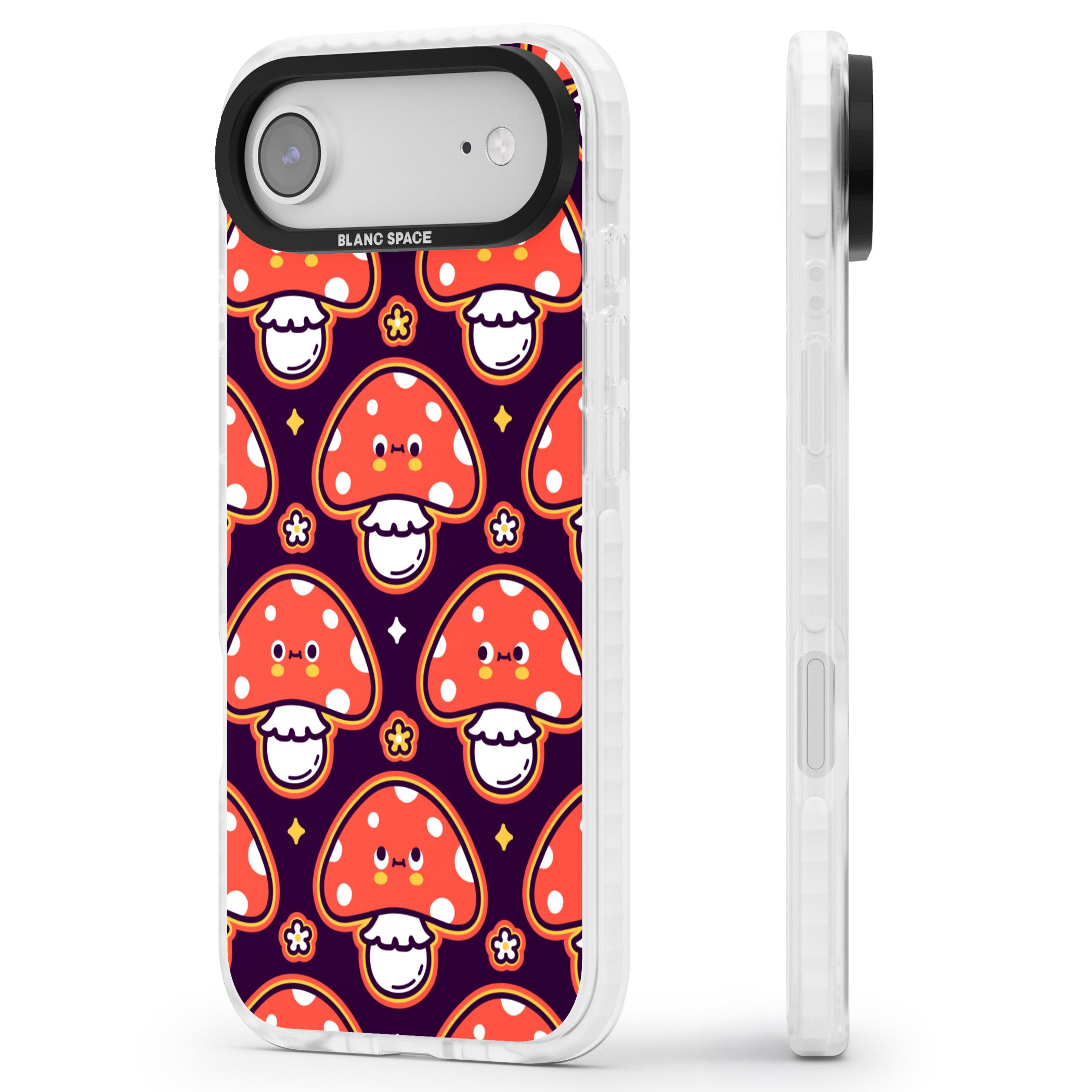 Mushroom Kawaii Pattern iPhone 17 Air Impact Pro Clear Phone Case Side Profile