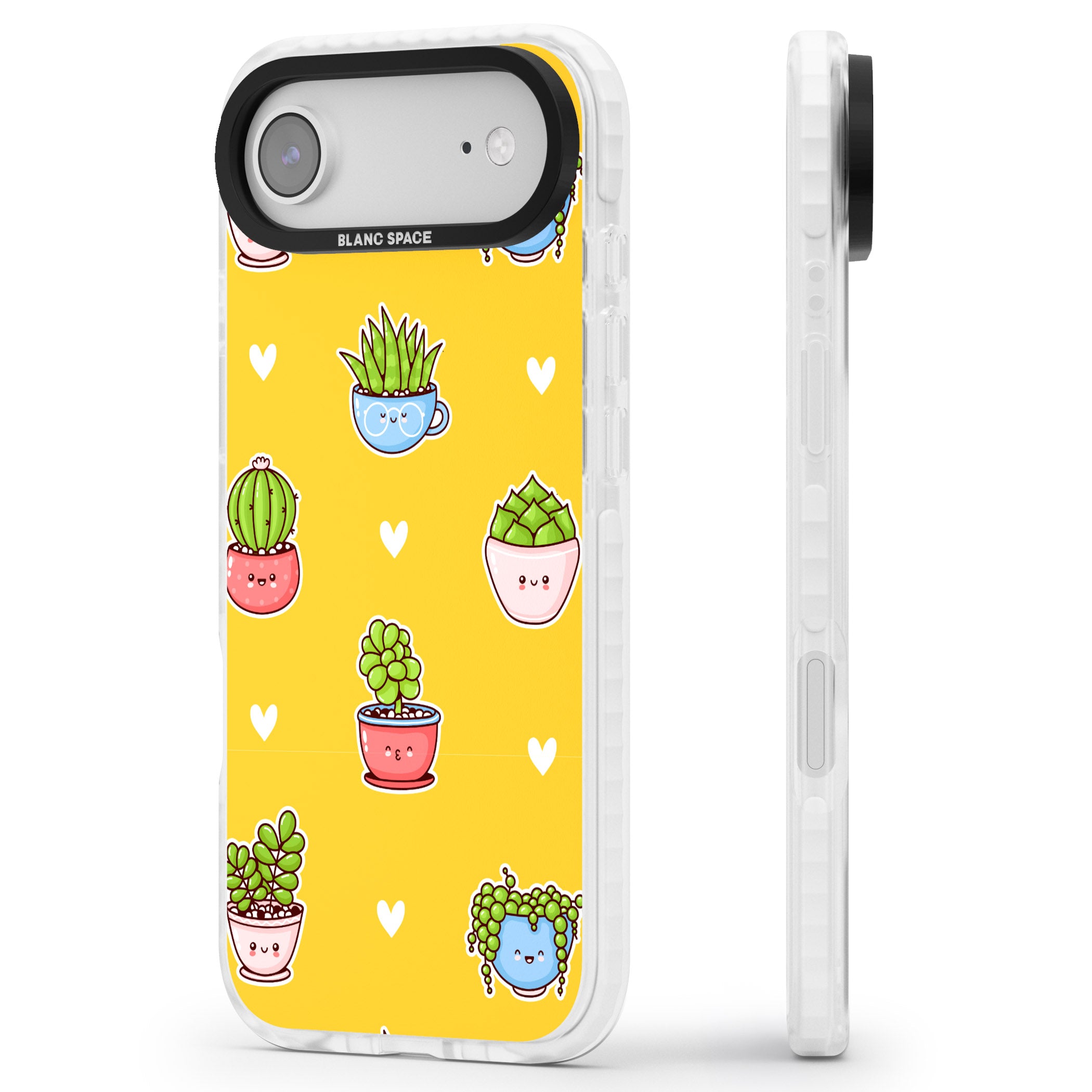 Plant Faces Kawaii Pattern iPhone 17 Air Impact Pro Clear Phone Case Side Profile