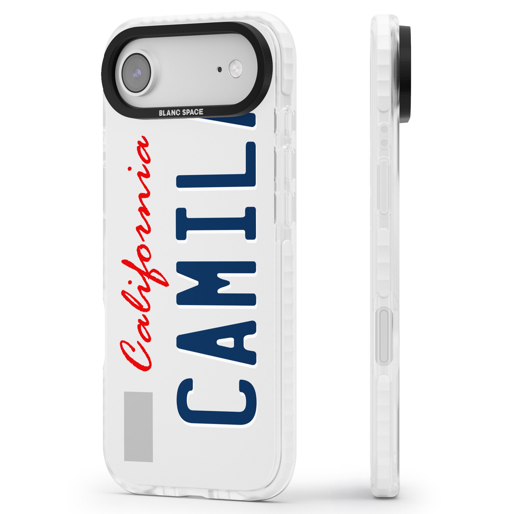 Personalised California License Plate iPhone 17 Air Impact Pro Clear Phone Case Side Profile