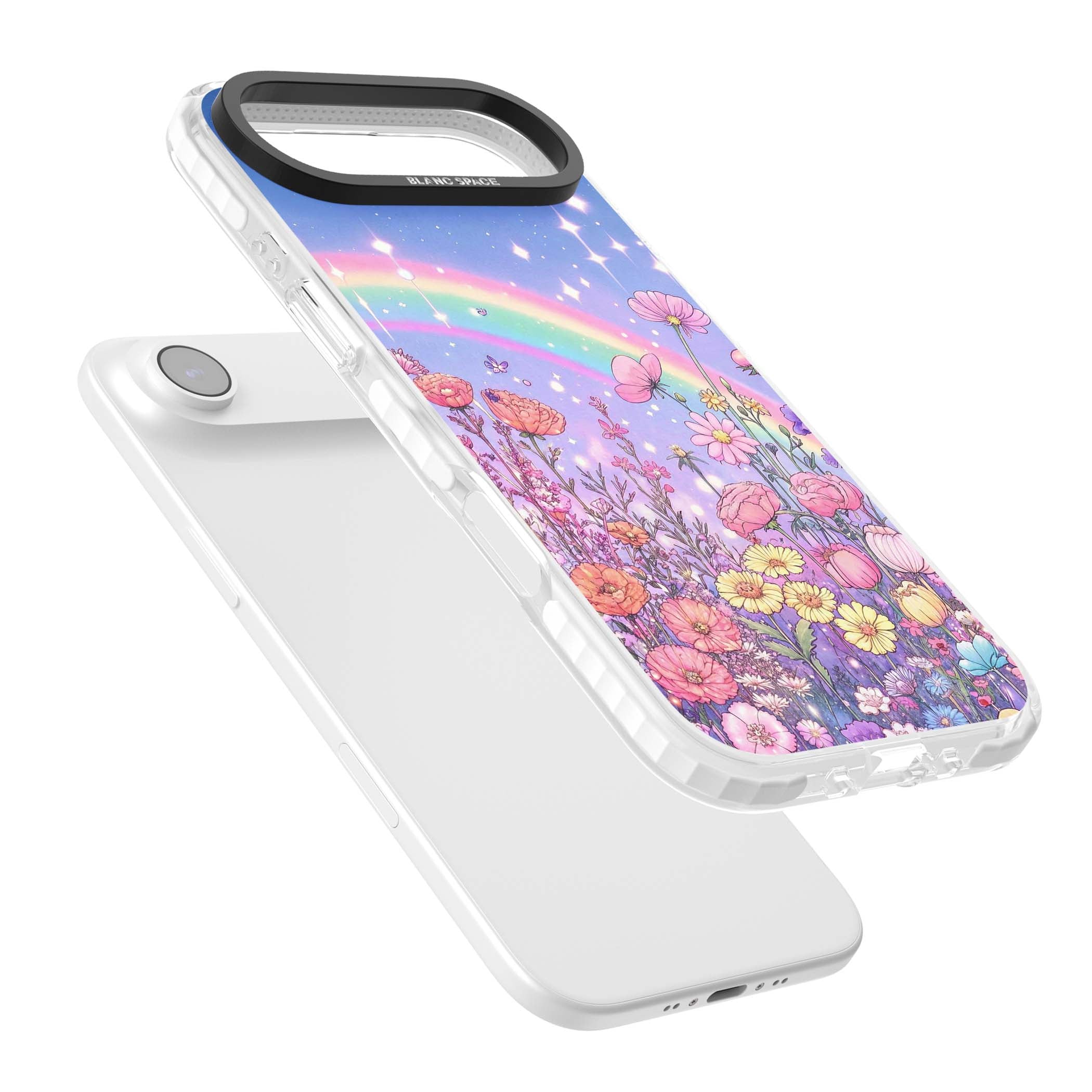 Magical Meadow fairycore iPhone case featuring a pastel rainbow, sparkling stars and a wildflower meadow | Impact Magsafe case for iPhone Air