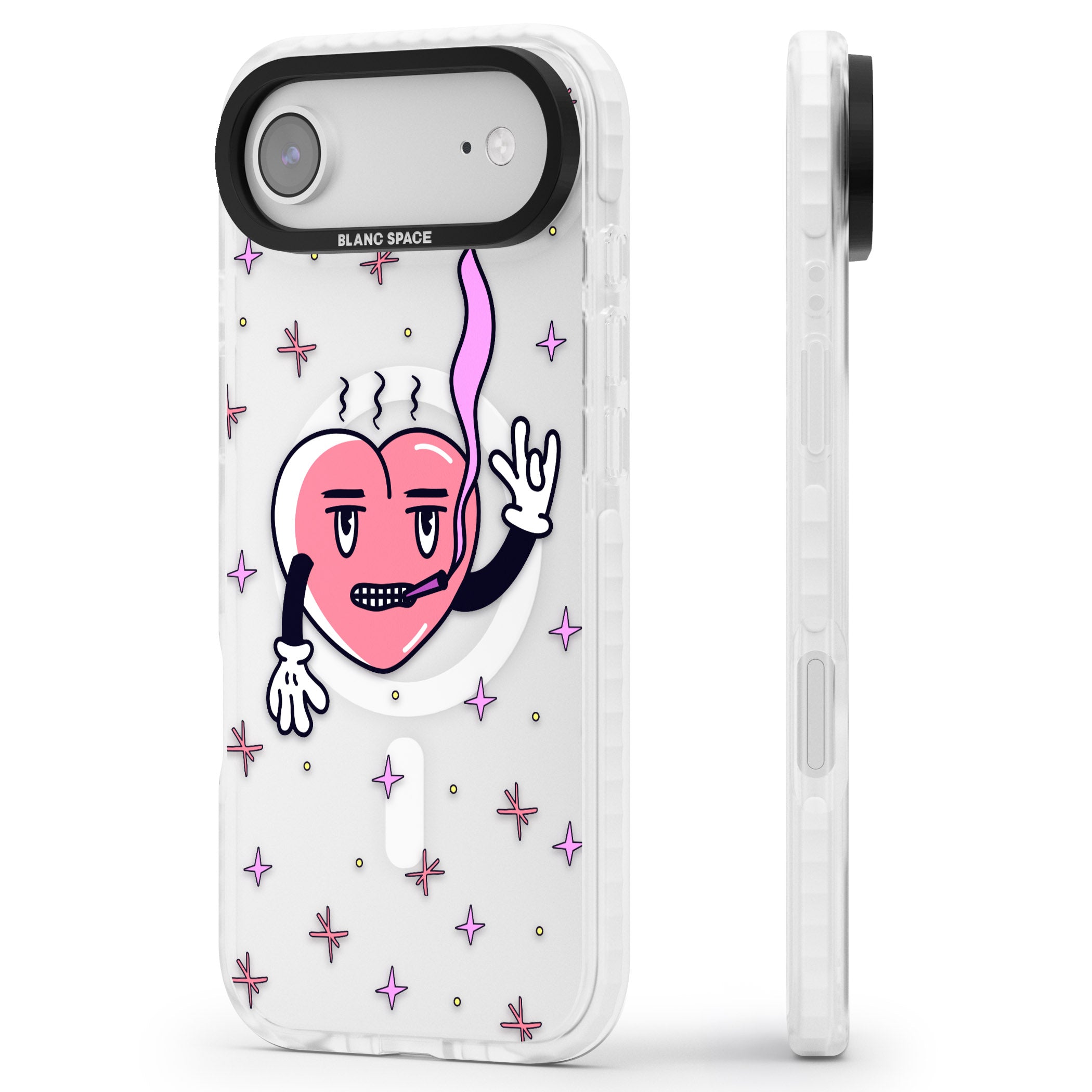 Quirky Heart iPhone 17 Air Impact Pro Clear Phone Case Side Profile