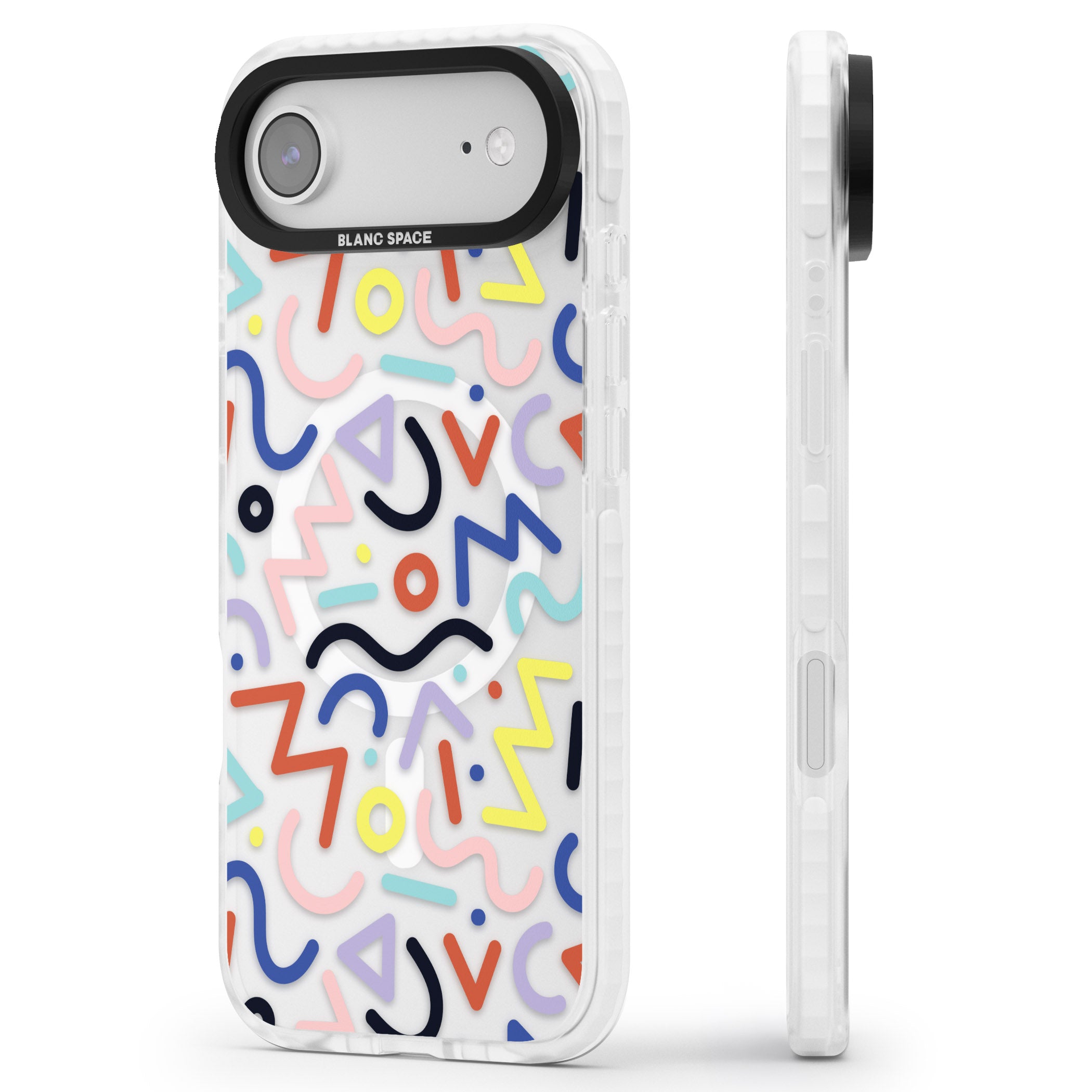 Memphis Retro Pattern iPhone 17 Air Impact Pro Clear Phone Case Side Profile