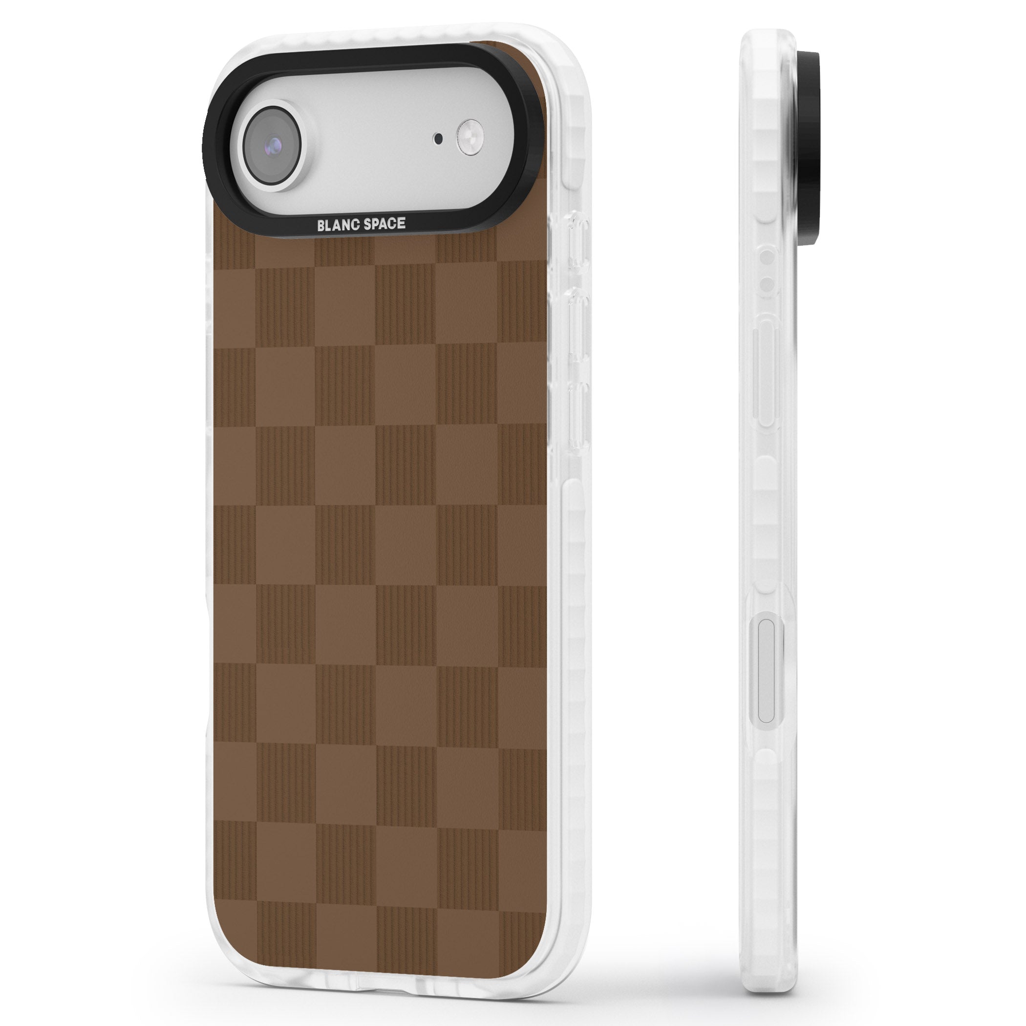 Chocolate Checkered iPhone 17 Air Impact Pro Clear Phone Case Side Profile
