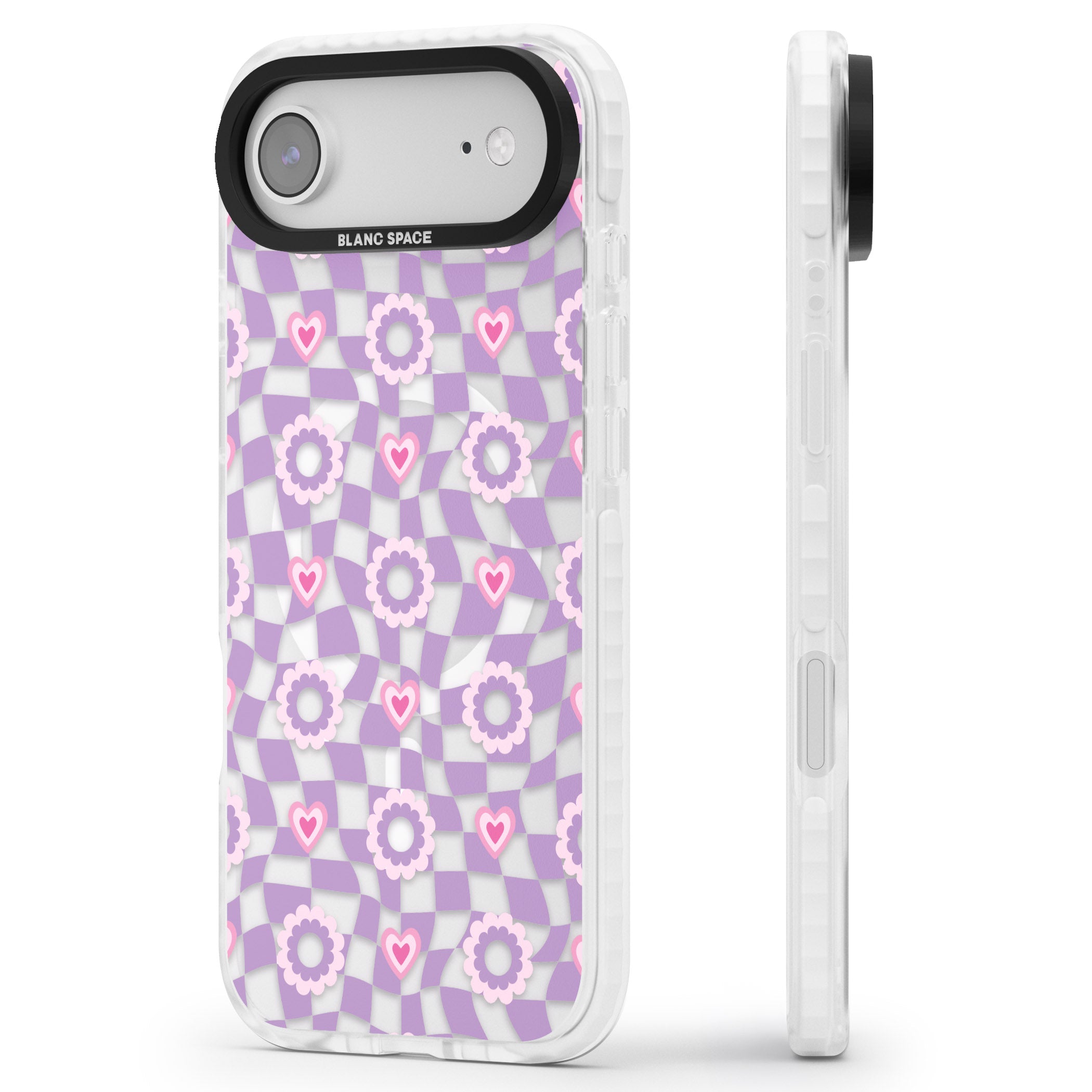 Checkered Love Pattern iPhone 17 Air Impact Pro Clear Phone Case Side Profile
