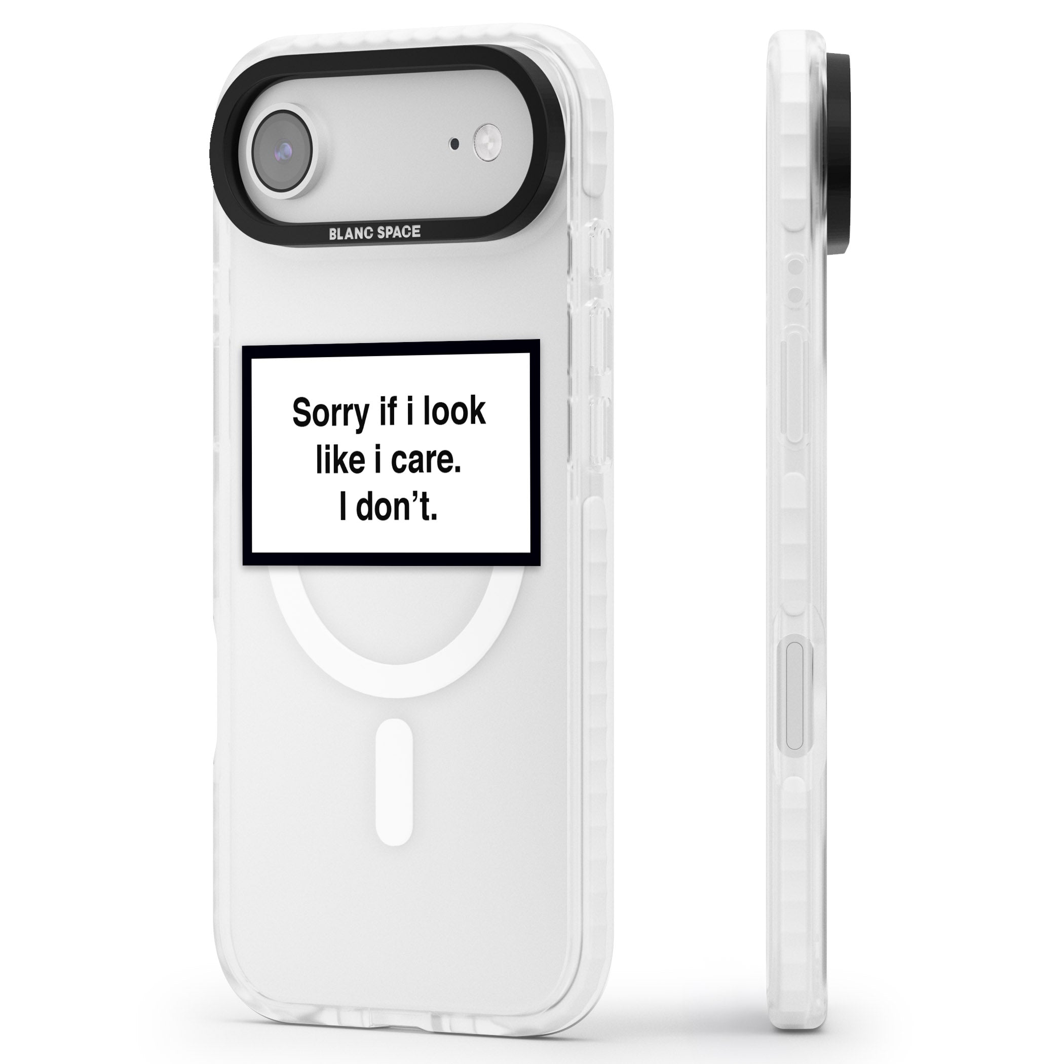 Sorry If I Look Like I Care iPhone 17 Air Impact Pro Clear Phone Case Side Profile