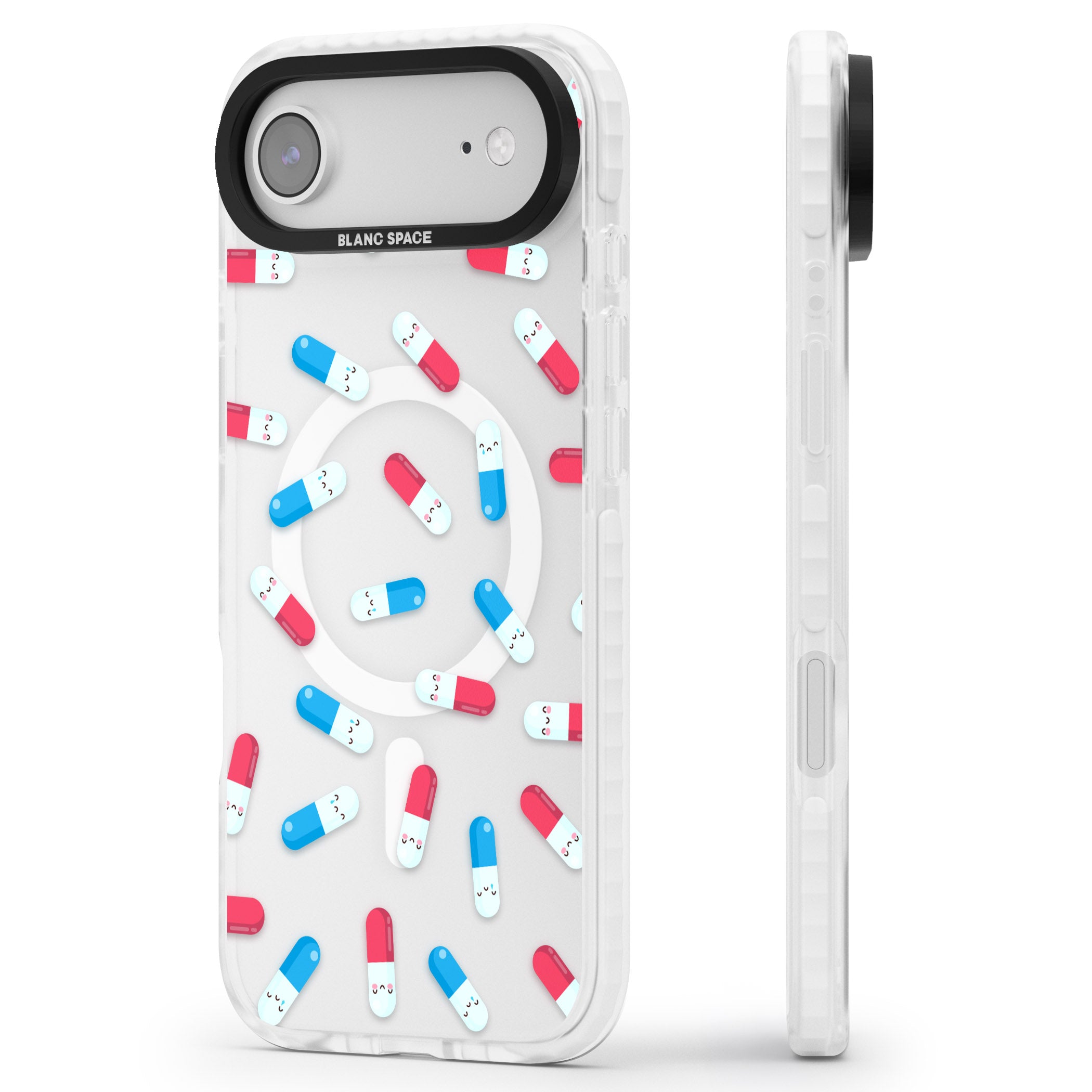 Kawaii Pill Pattern iPhone 17 Air Impact Pro Clear Phone Case Side Profile