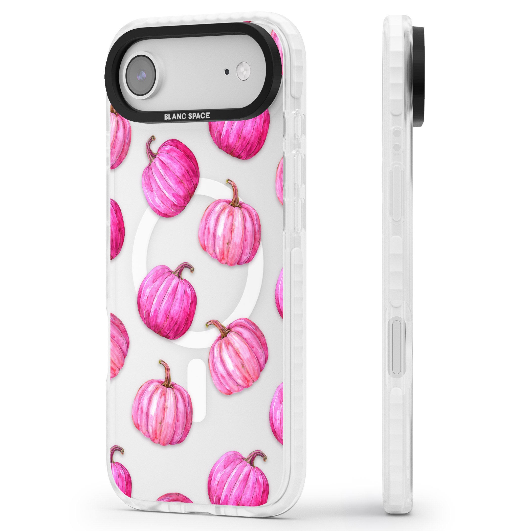 Pink Pumpkins iPhone 17 Air Impact Pro Clear Phone Case Side Profile