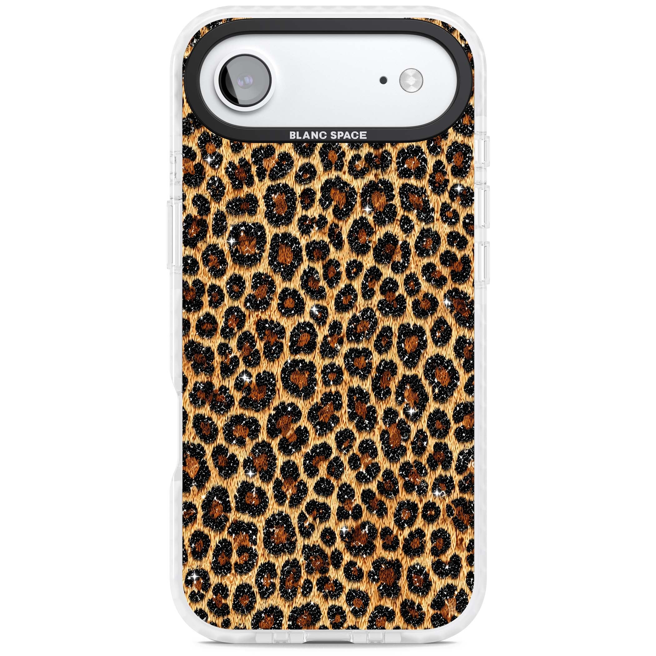Diamond Leopard leopard print iPhone case featuring golden tan fur, black rosette spots and subtle glitter sparkle | Impact Magsafe case for iPhone Air