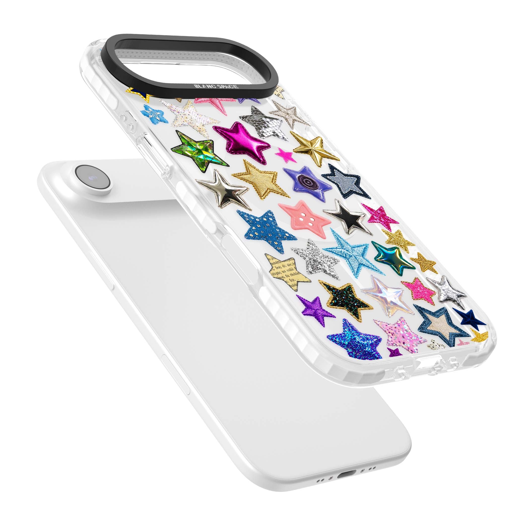 Crafty Star Mix Y2K iPhone case featuring embroidered, sequinned and glitter star patches in rainbow colours | Impact Magsafe case for iPhone Air