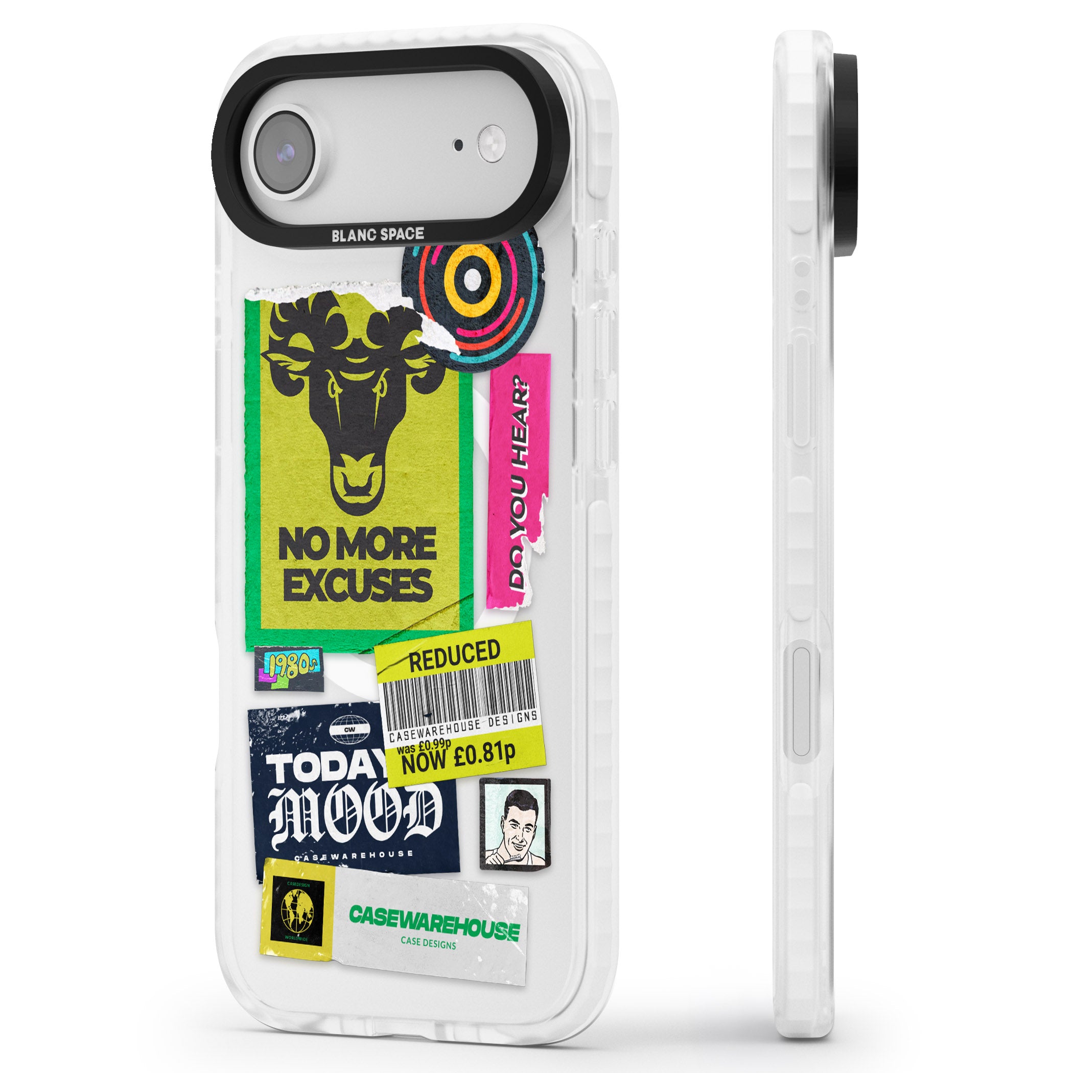 No More Excuses Sticker Mix iPhone 17 Air Impact Pro Clear Phone Case Side Profile