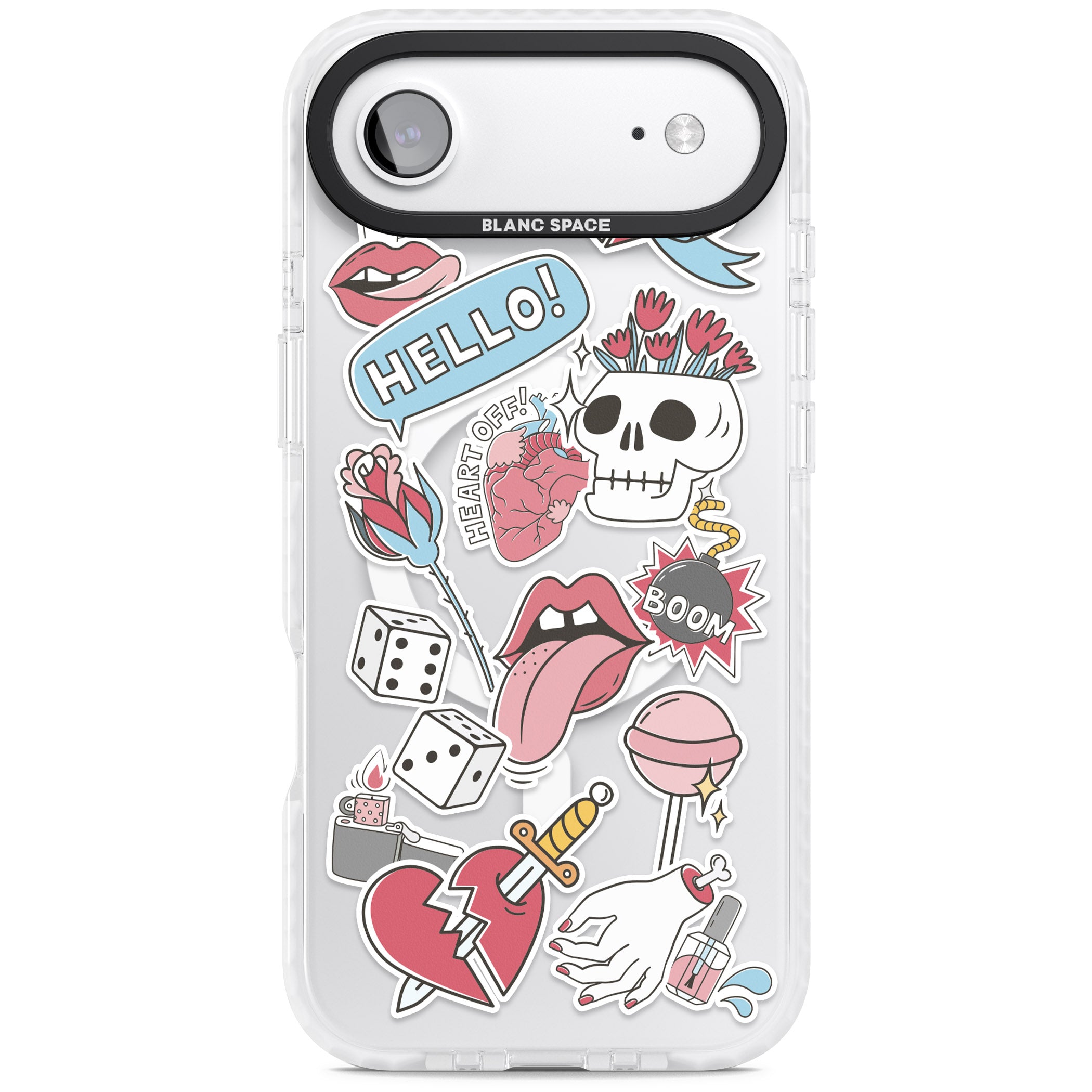 Skull & Flowers Stickers iPhone 17 Air Impact Pro Clear Phone Case