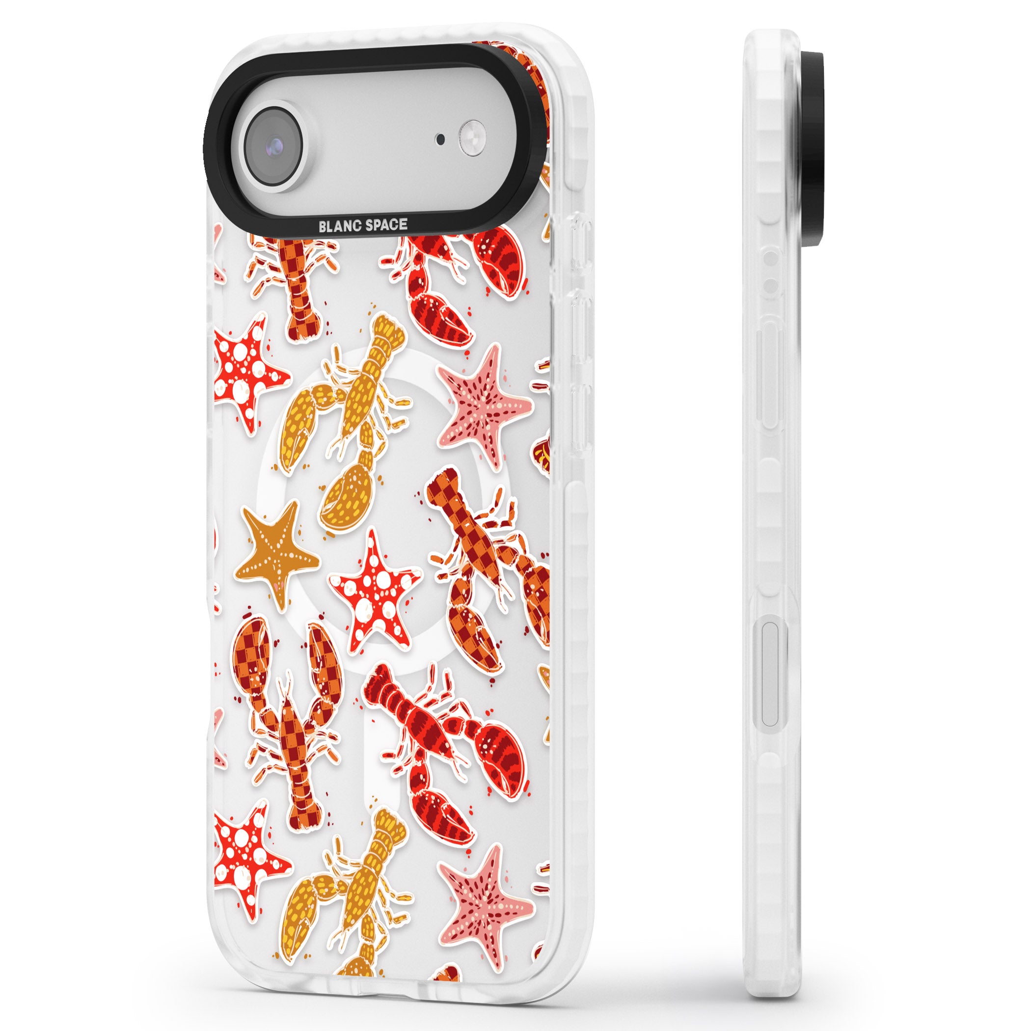Lobster & Starfish Coastal Pattern iPhone 17 Air Impact Pro Clear Phone Case Side Profile