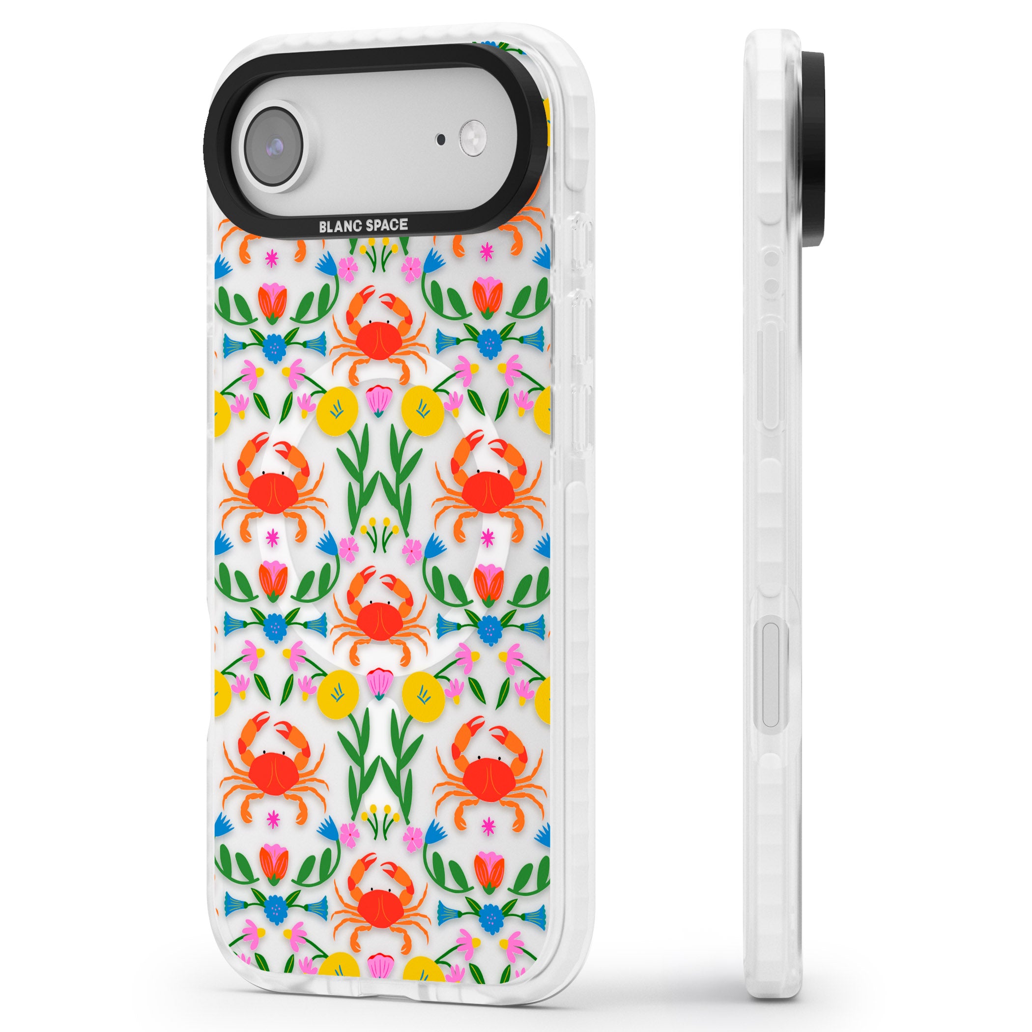 Crabs Flowers iPhone 17 Air Impact Pro Clear Phone Case Side Profile