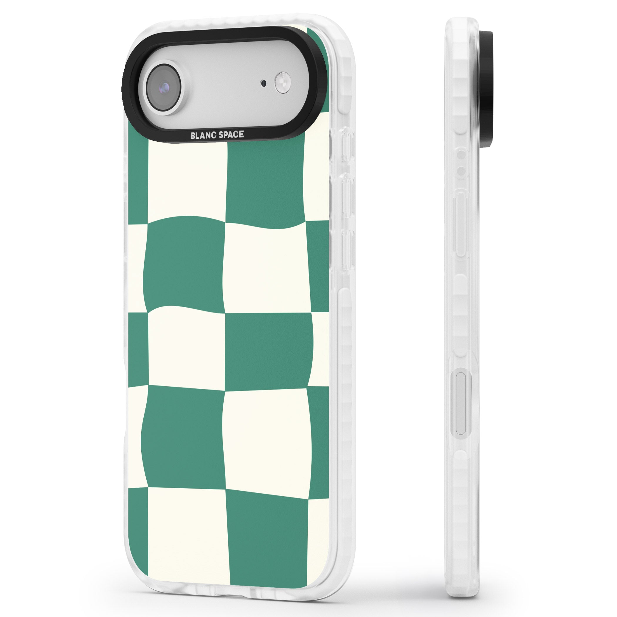 Green & Cream Wavy Check iPhone 17 Air Impact Pro Clear Phone Case Side Profile