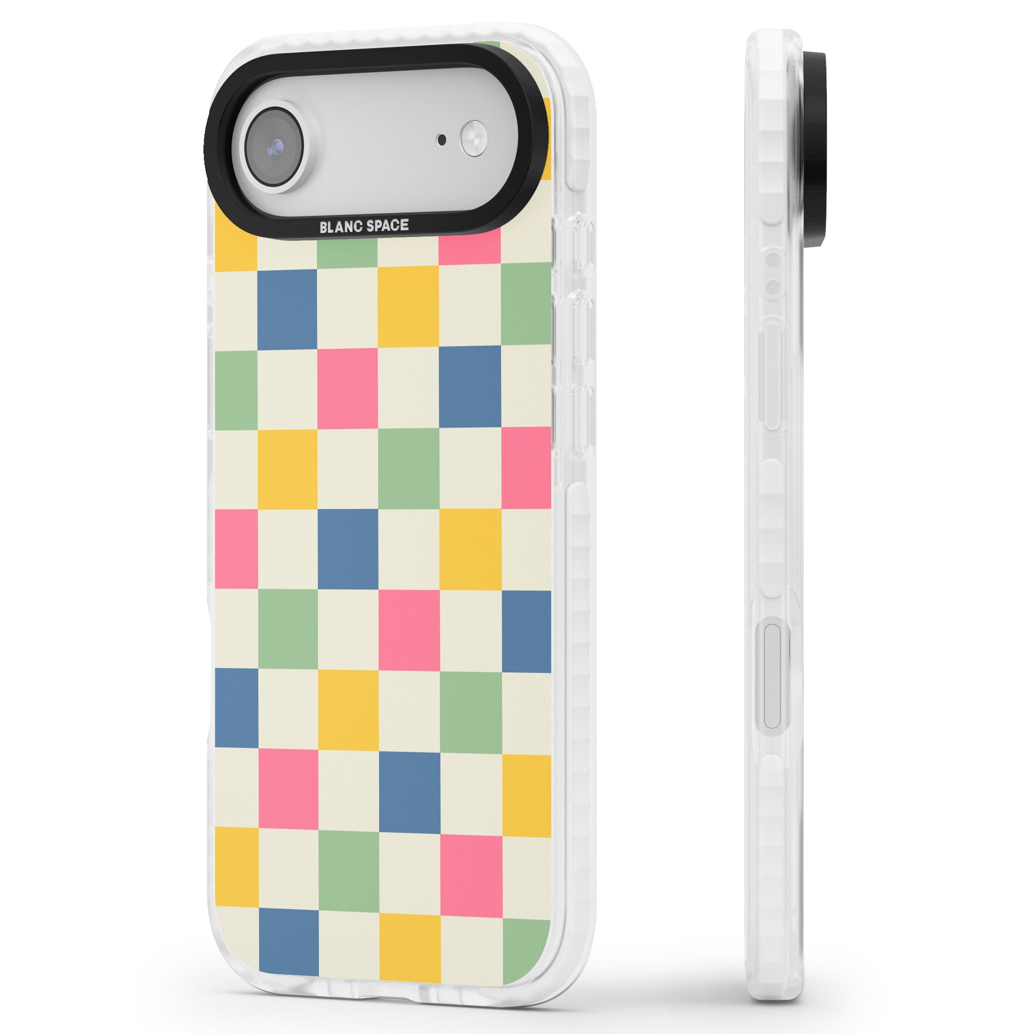 Pastel Multicolor Checkered iPhone 17 Air Impact Pro Clear Phone Case Side Profile