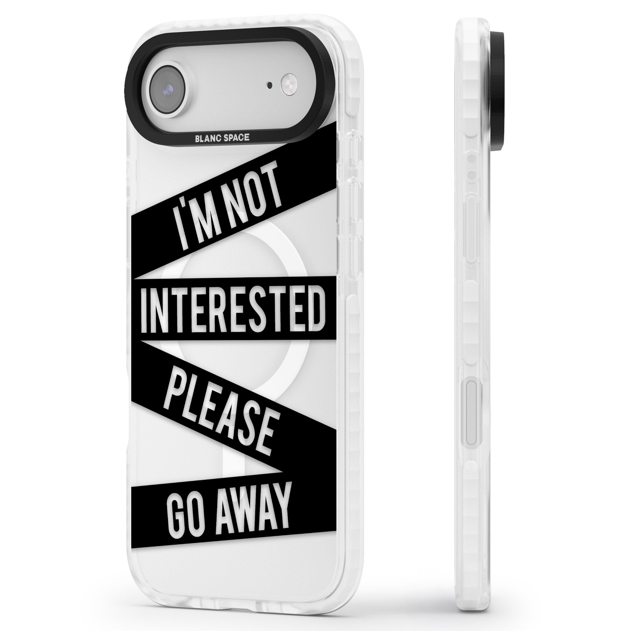 Not Interested Warning iPhone 17 Air Impact Pro Clear Phone Case Side Profile