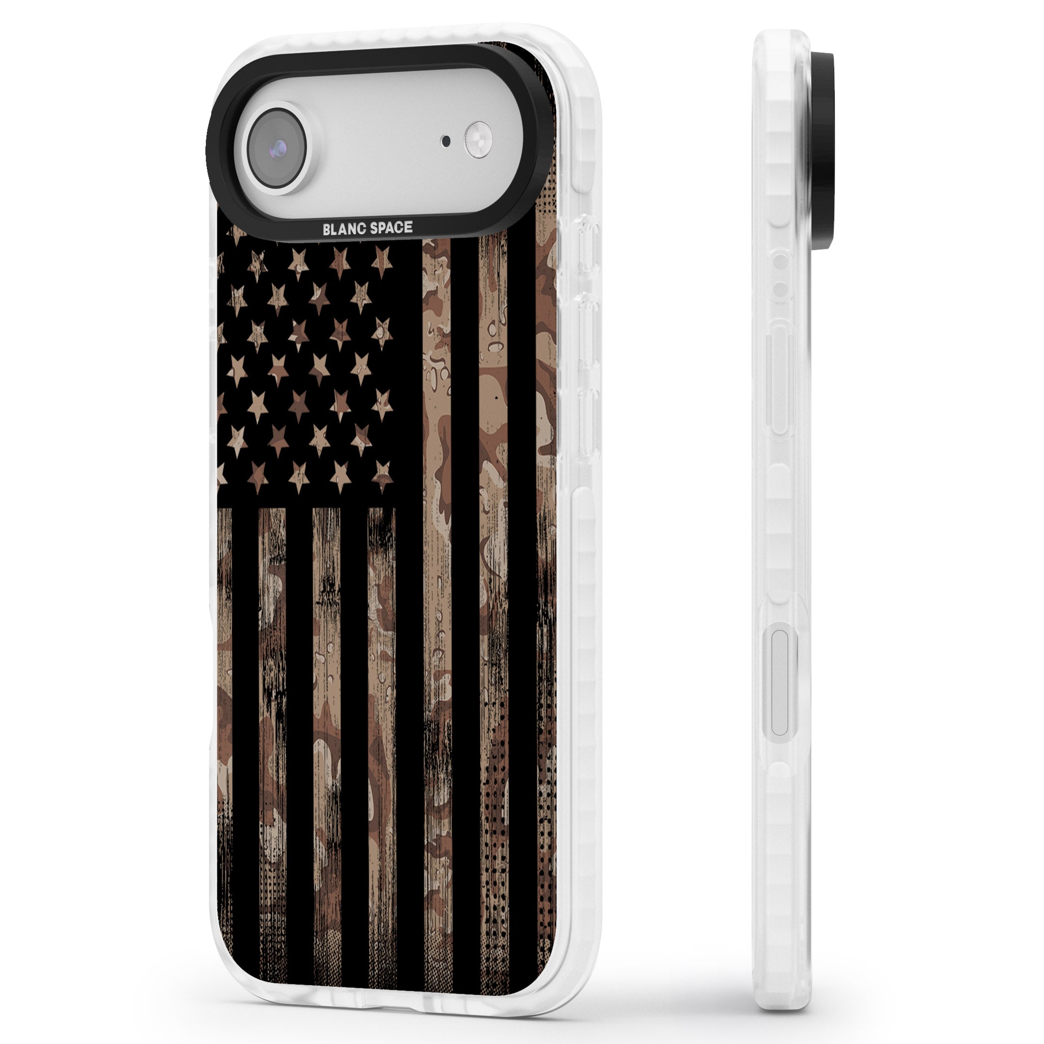 American Flag Camo iPhone 17 Air Impact Pro Clear Phone Case Side Profile