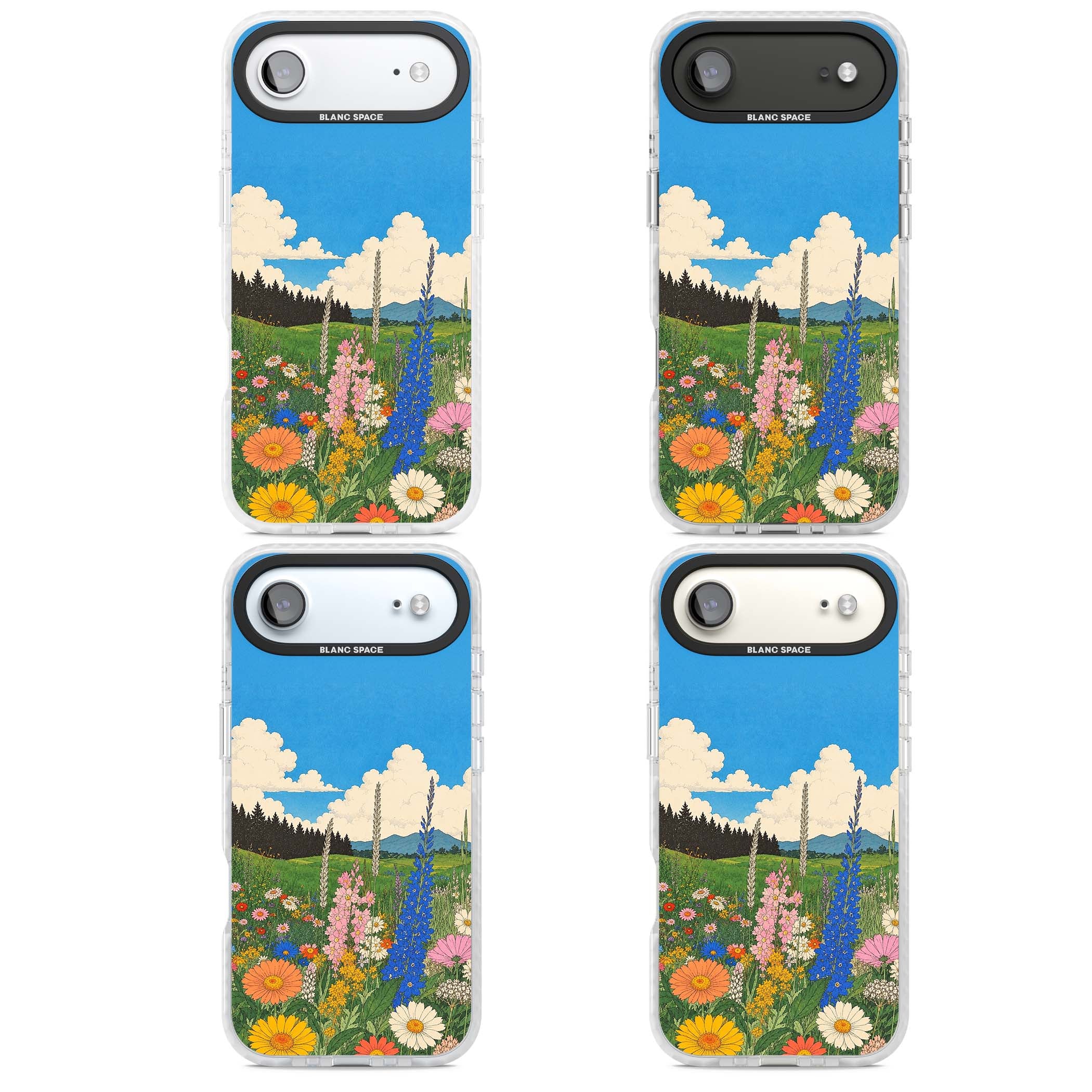 Wildbloom wildflower iPhone case featuring a vintage Japanese-style meadow landscape with daisies, delphiniums and moun | Impact Magsafe case for iPhone Air