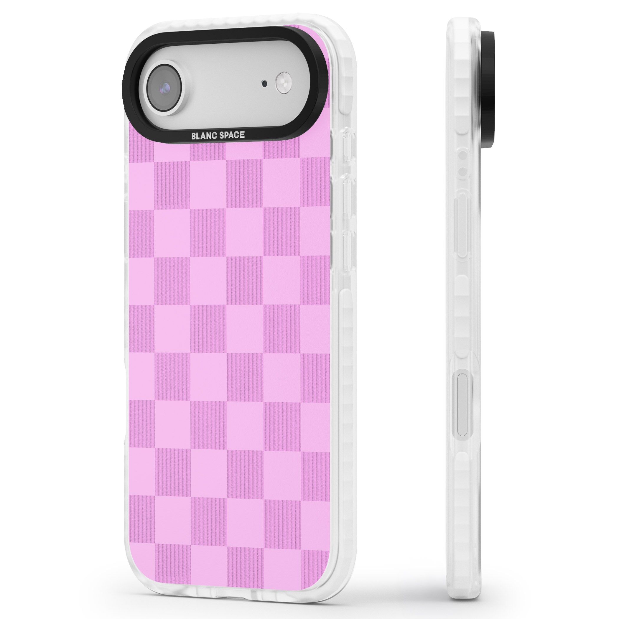Bubblegum Checkered iPhone 17 Air Impact Clear Phone Case Side Profile