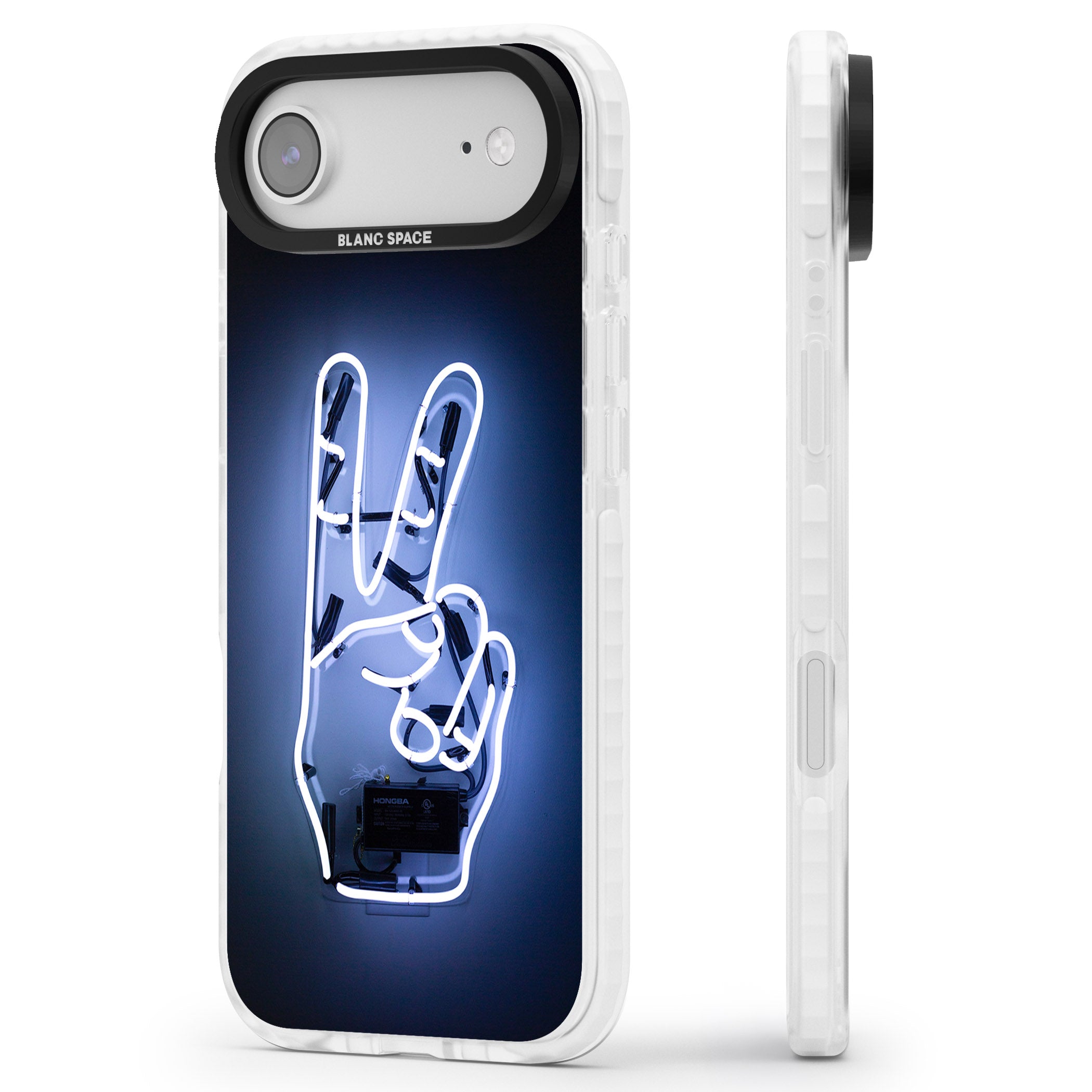 Neon Peace Sign iPhone 17 Air Impact Clear Phone Case Side Profile