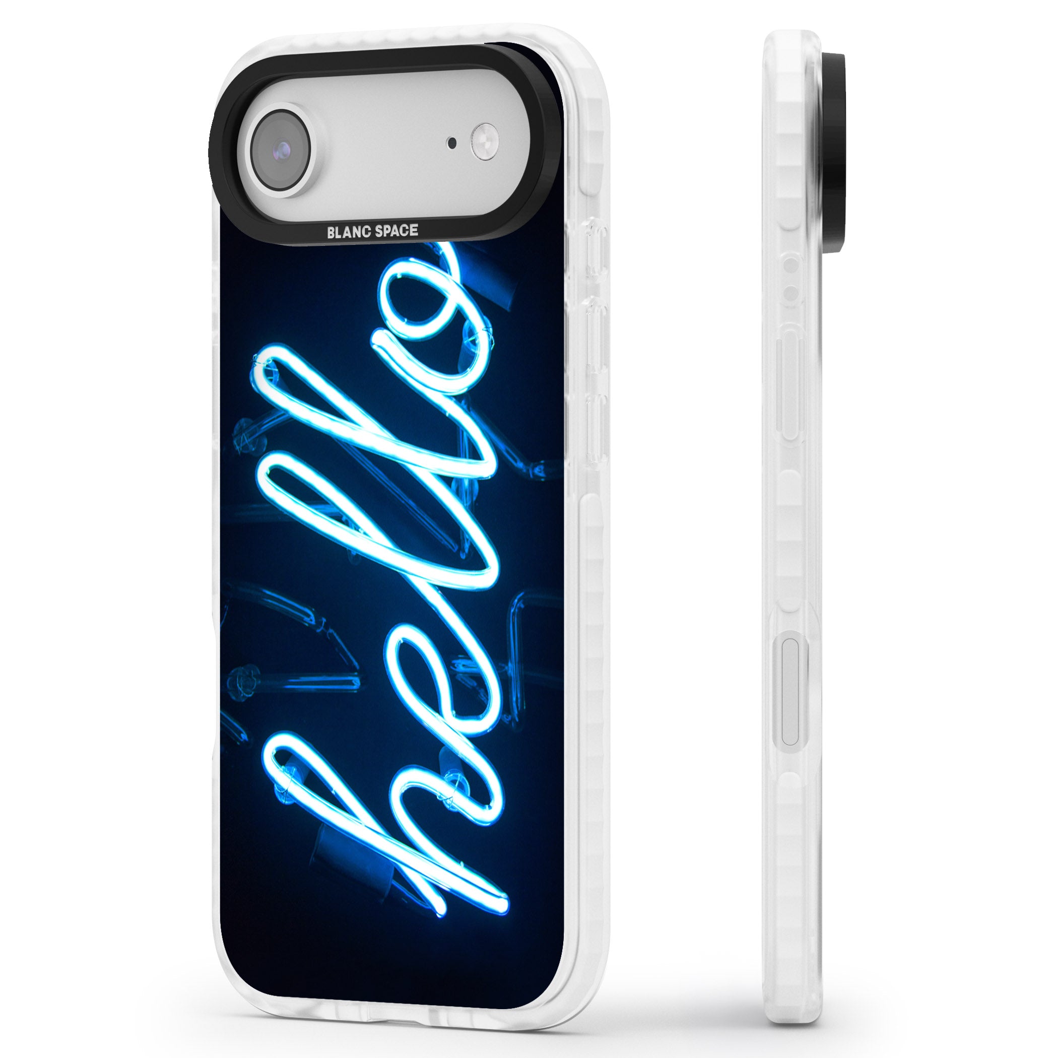 Hello Neon Sign iPhone 17 Air Impact Clear Phone Case Side Profile
