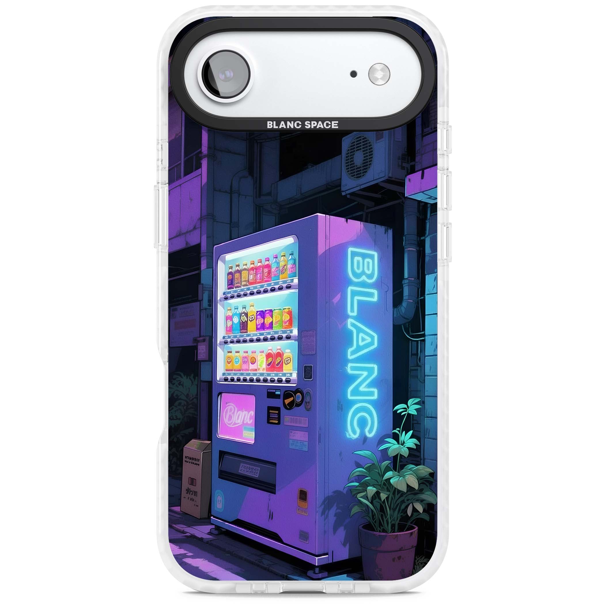 Shibuya Glow Japanese iPhone case featuring a glowing Tokyo vending machine, neon signage, and moody purple alleyway | Black Impact case for iPhone Air