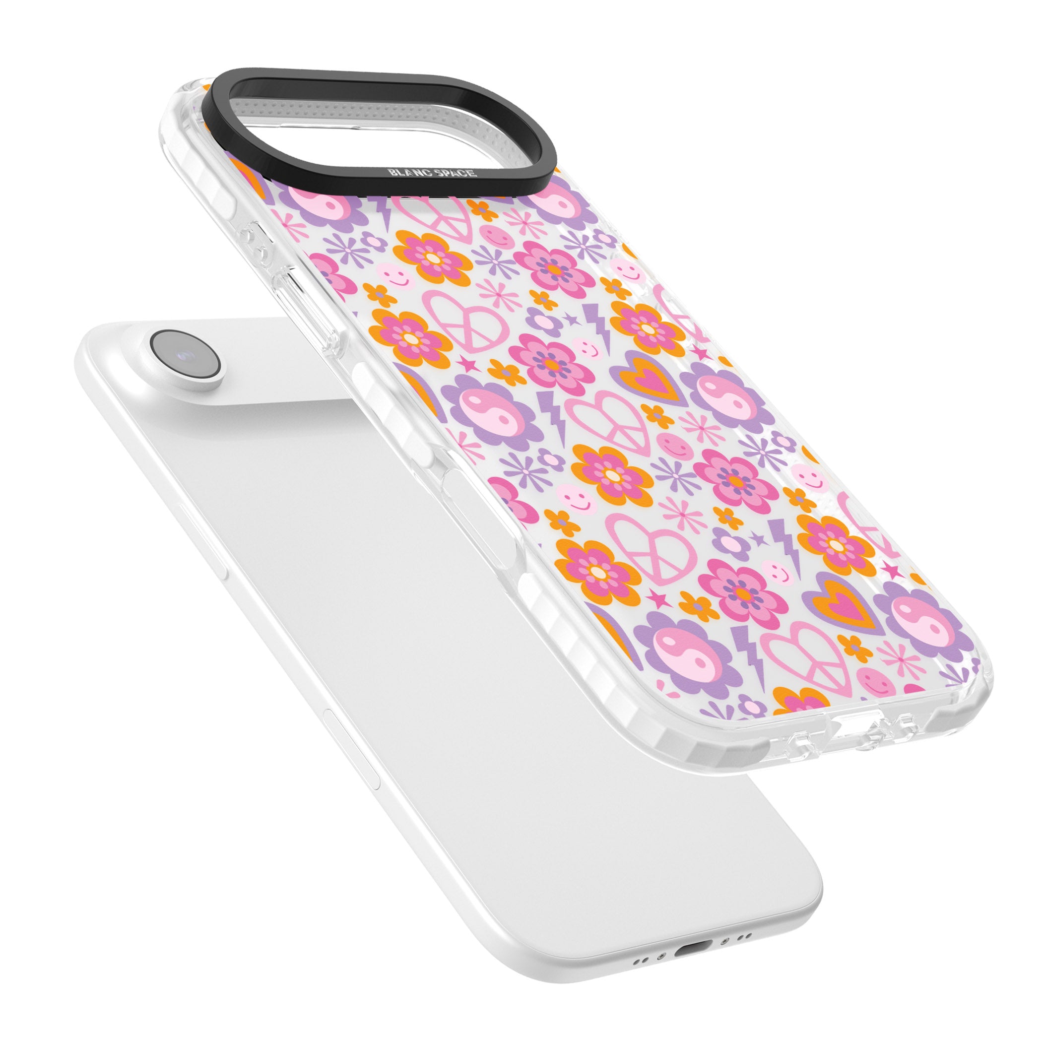Peace, Love And Flowers Pattern iPhone 17 Air Impact Clear Phone Case Colours